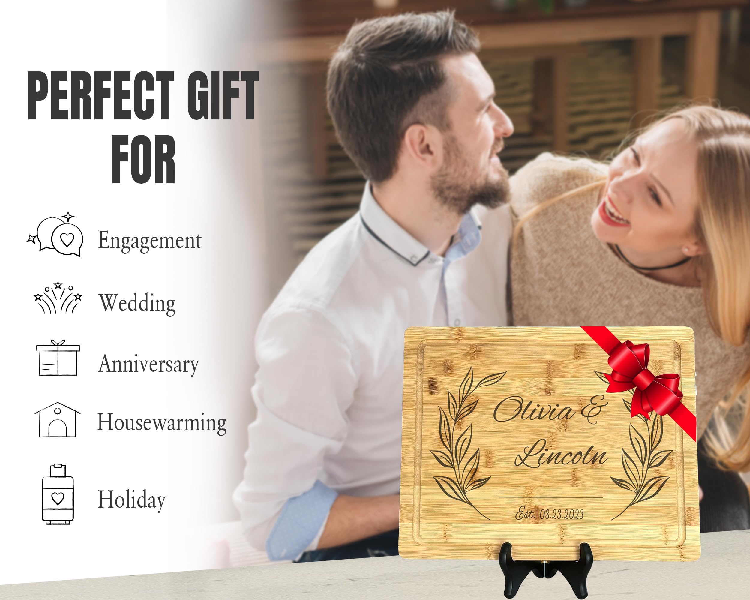 Personalized Engraved Wooden Cutting Board - Custom Wedding & Anniversary Gift for Couples - Charcuterie Cheese Board - Bridal Shower & Christmas Present - Perfect for Romantic Dinners & Housewarming Parties