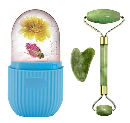 ZEXREL Jade Ice Roller & Gua Sha Set - 100% Natural Stone Facial Massager for Women - Cooling Face, Eye, Neck & Foot Massage Tool - Reduce Puffiness & Dark Circles - Perfect for Skincare Routine & Relaxation