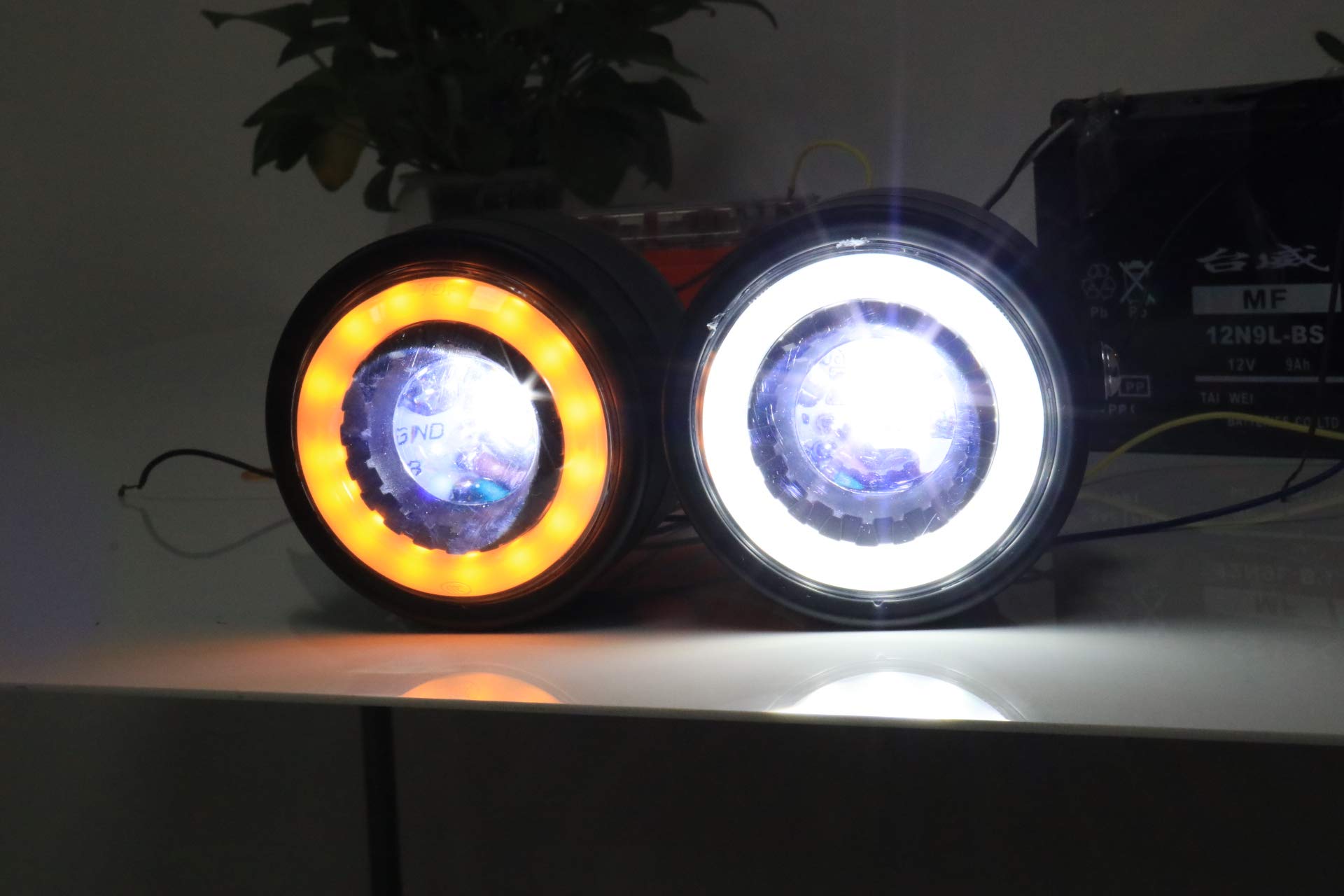 EVOMOSA Retro Motorcycle LED Headlight - Dual Angel Eye Design with Turn Signal & DRL - Perfect for Harley, Honda, Kawasaki Cruisers (Daytime Running Light for Enhanced Safety)
