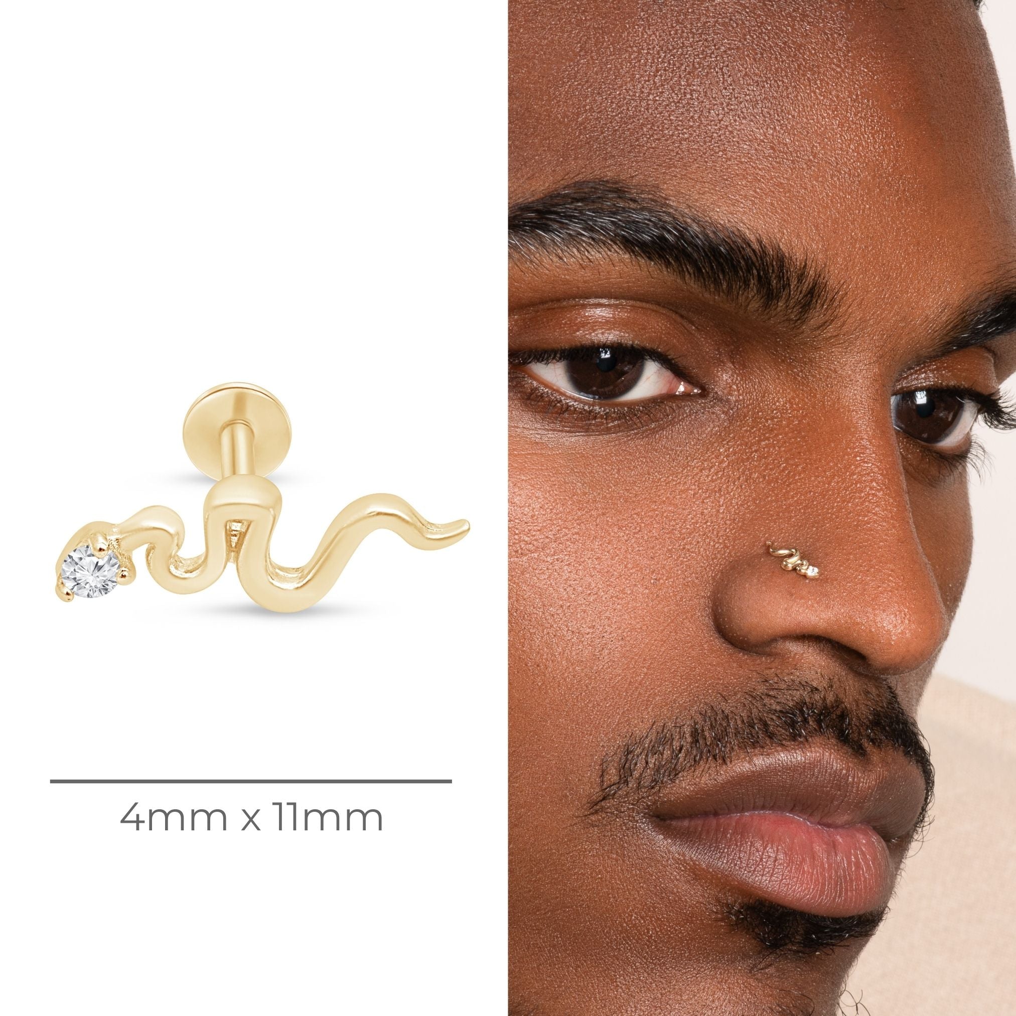 14K Yellow Gold Gemstone Snake Flat Back Stud Earrings - Elegant Jewelry for Women, Perfect for Parties, Weddings & Everyday Wear