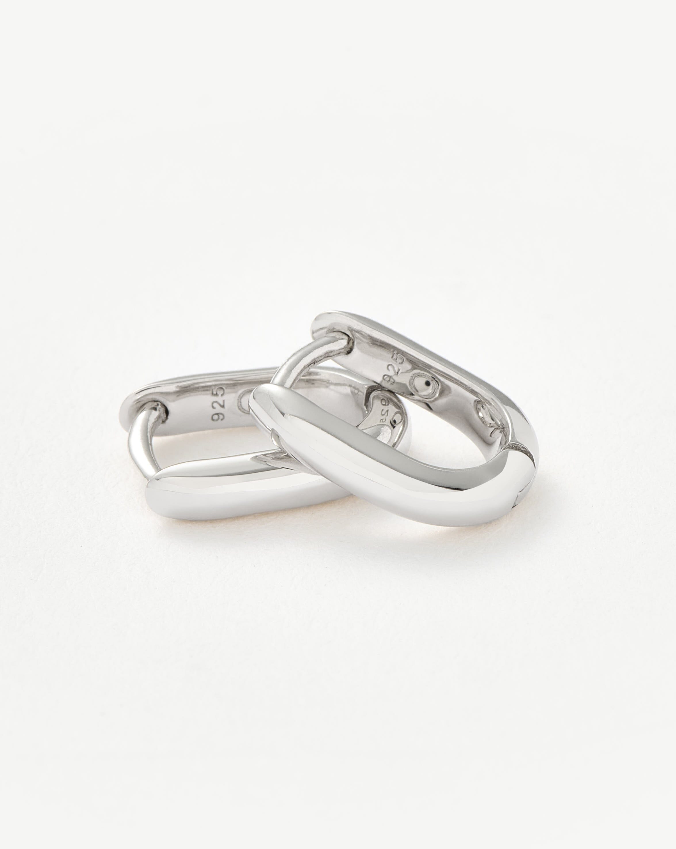 Classic Ovate Huggie Earrings - Rhodium Plated Recycled Sterling Silver Hoops for Women | Perfect for Everyday Wear, Gifts & Special Occasions