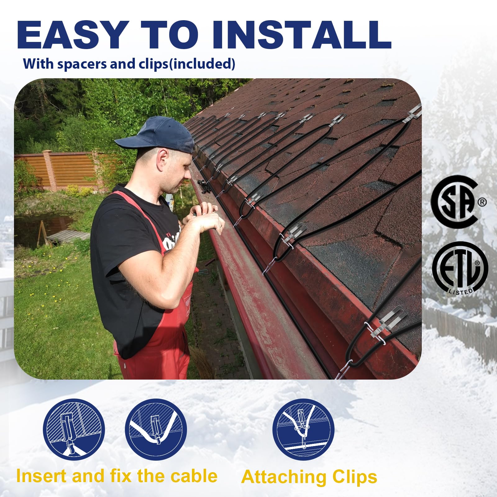 Heatit HIRD-F 200ft Roof & Gutter Snow Melting Cable - 5W/ft Heating Tape for Ice Dam Prevention - Includes 6ft Cold Power Lead - Perfect for Winter Home Protection on Sloped Roofs & Drainage Systems