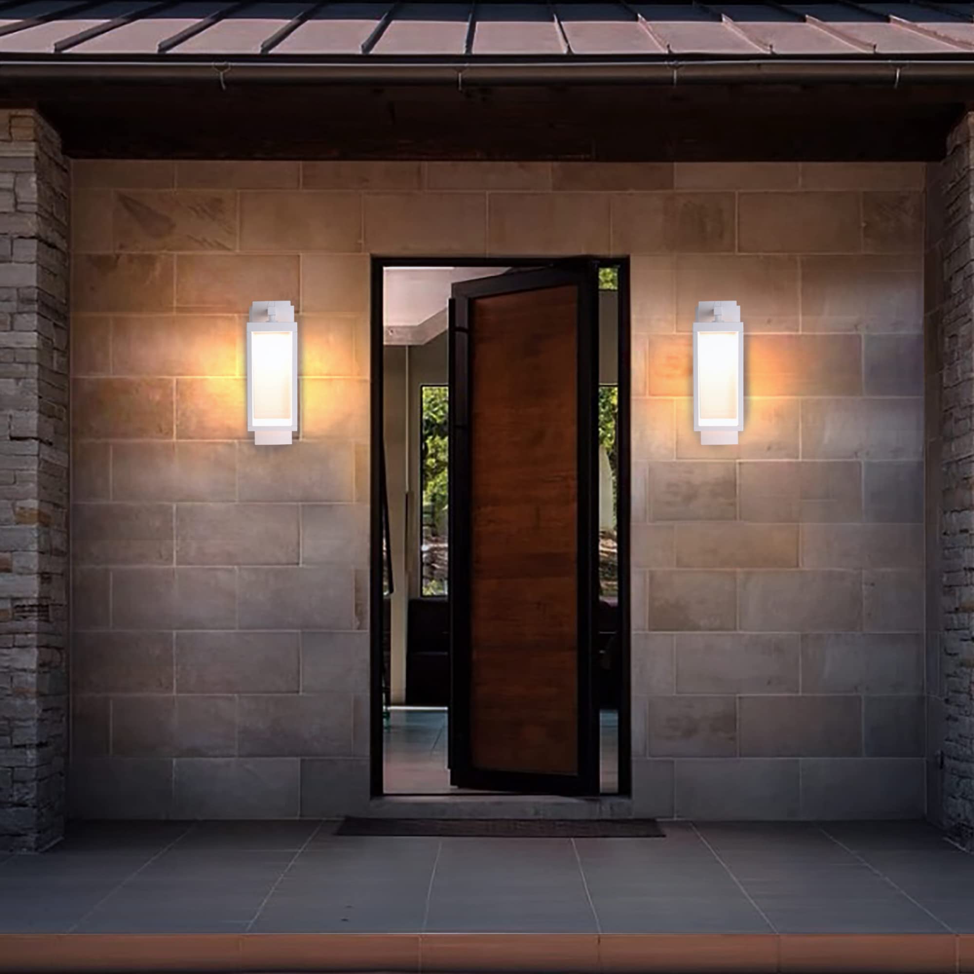 Outdoor Wall Sconce Lantern with Dusk to Dawn Sensor - White LED Exterior Light, IP54 Waterproof, Aluminum Wall Mount Lamp - 13W 800Lm 3000K Warm Light for Porch, Front Door, Garden, Patio & Pathway Lighting