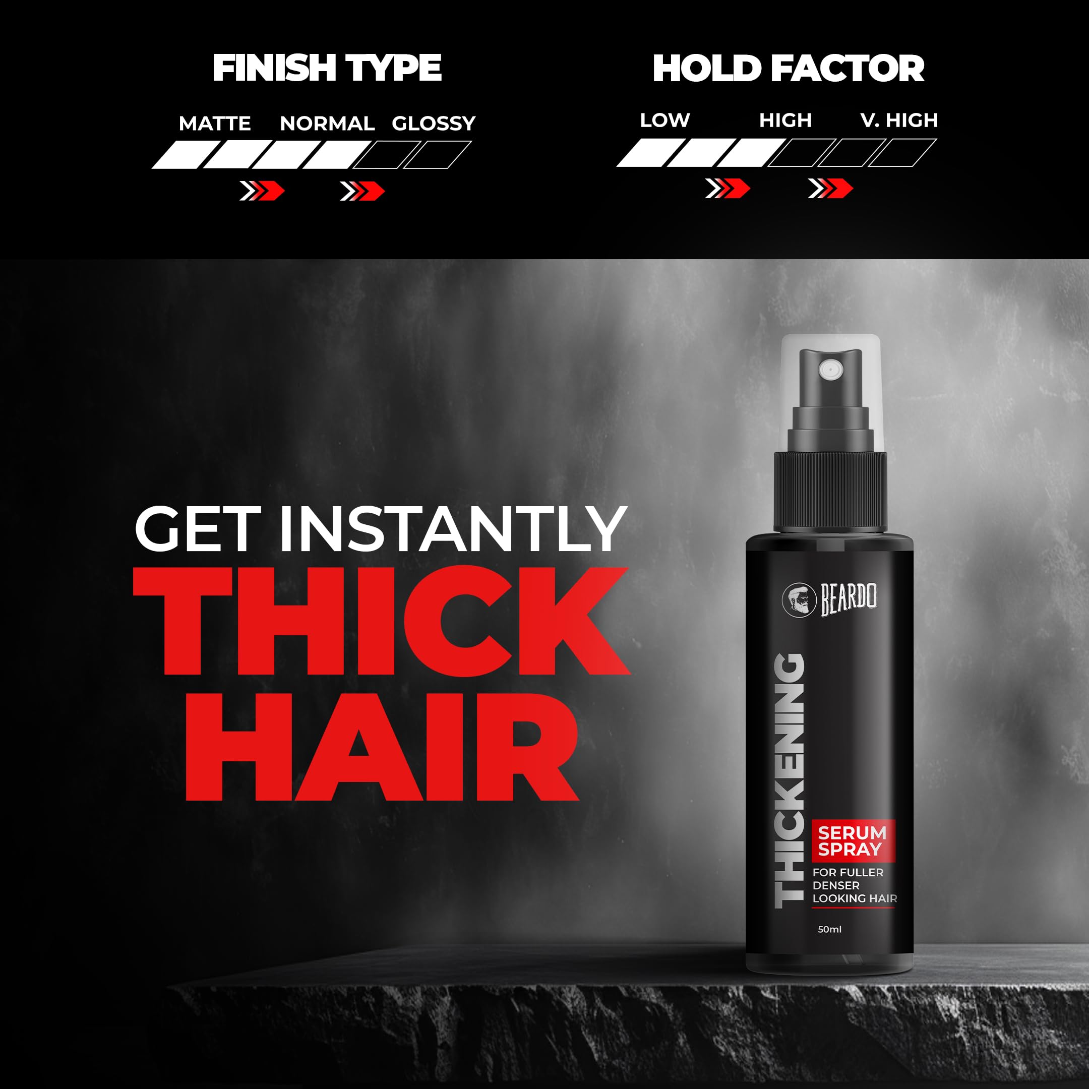 Beardo Thickening Hair Serum Spray for Men - 50ml | Frizz Control, Smooth & Glossy Hair Treatment | Volumizing Hair Spray for Daily Use | Perfect for Travel, Work & Styling On-The-Go