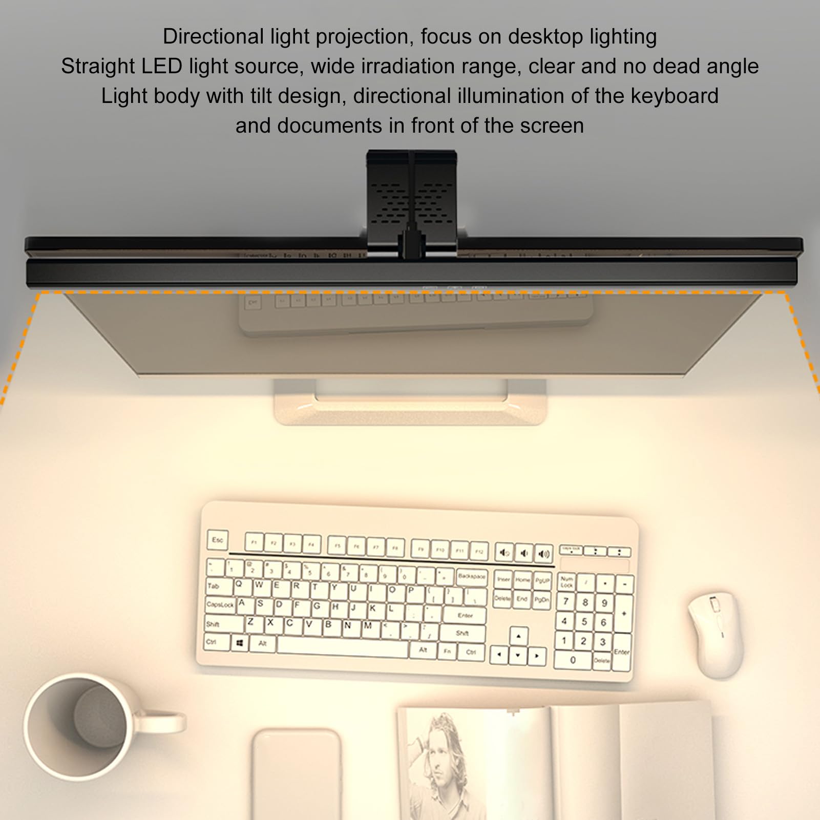 Joyzan Computer Monitor Light Bar - Dimmable LED Screen Lamp with Touch Control, Adjustable Stepless Dimming & Blue Light Reduction for Eye Strain Relief - Perfect for Home Office, Gaming & Reading (White)
