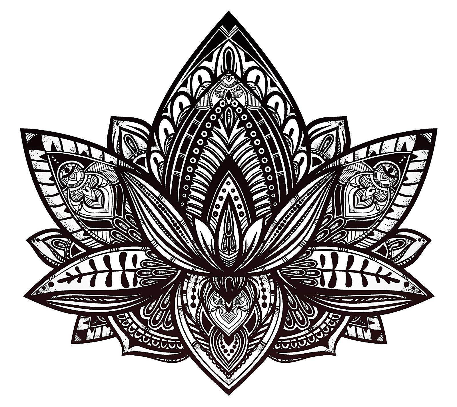 Beautiful Tribal Henna Pattern Lotus Flower Magnetic Vinyl Bumper Sticker - Black & White 4