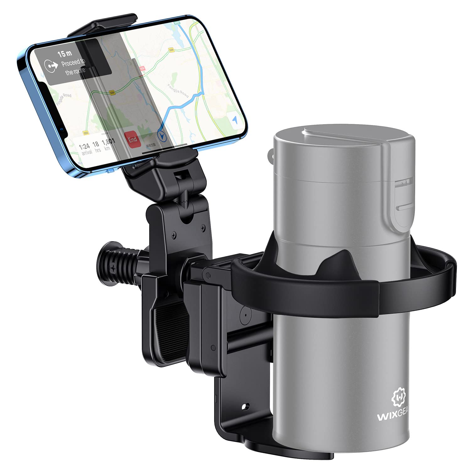 WixGear Universal 2-in-1 Stroller Cup Holder with Adjustable Phone Stand - Fits Baby Strollers, Wheelchairs & Walkers - Perfect for Parents, Seniors & Caregivers On-The-Go (New Version)