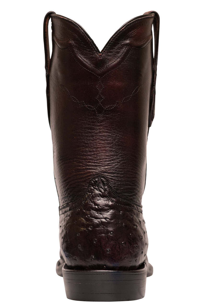 Premium Black Jack Brush Off Full Quill Ostrich Roper Boots in Black Cherry - Western Cowboy Boots for Men, Durable & Stylish for Rodeo, Ranch Work & Country Fashion