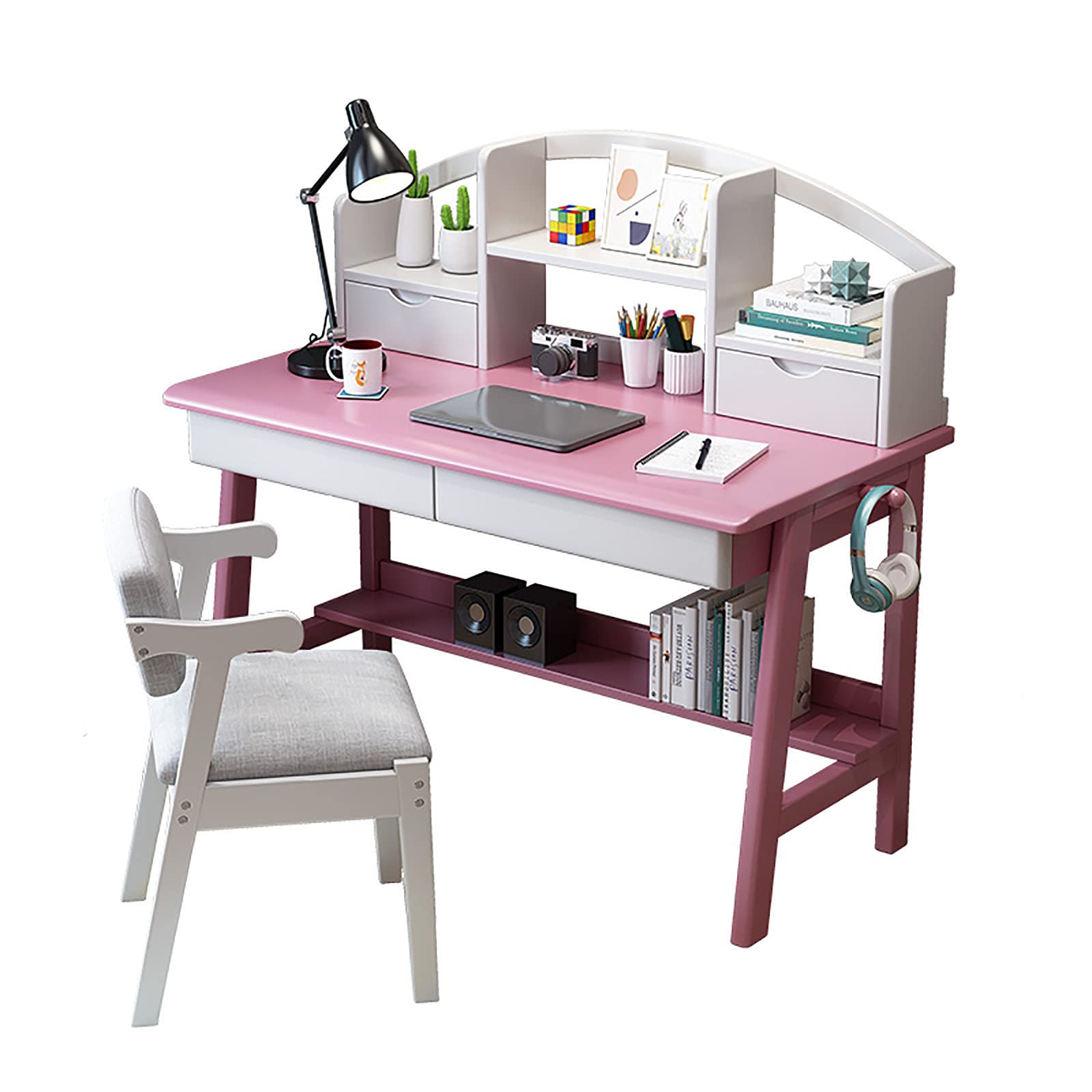 Modern Home Office Computer Desk with Drawers & Chair - Sturdy Wooden Writing Desk for Small Spaces | Perfect for Remote Work, Online Classes & Gaming Setup