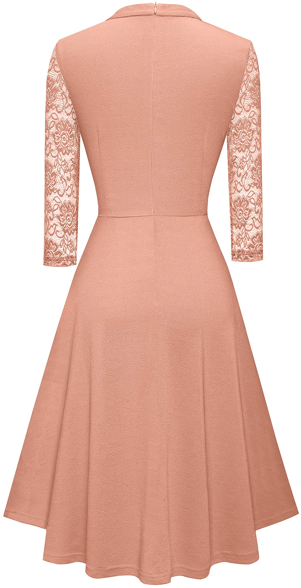 HOMEYEE Women's Elegant Hollow Out Lace Patchwork Vintage Party Dress - Round Neck Retro Style for Evening Events, Weddings & Special Occasions
