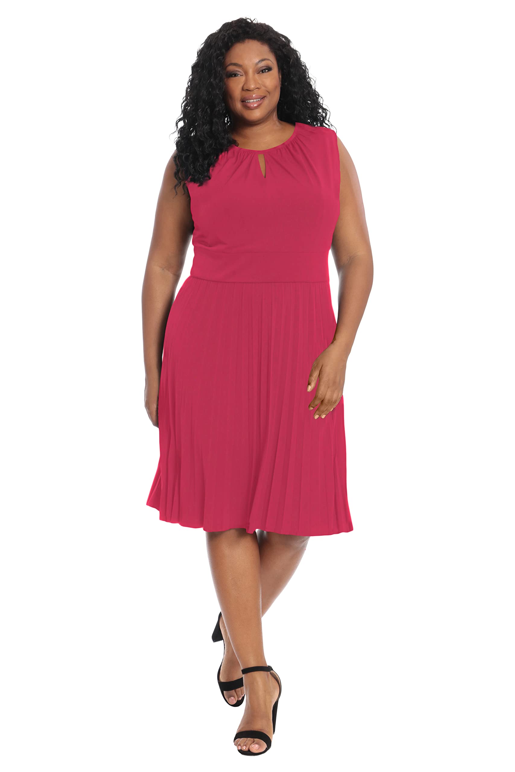 London Times Pleated Skirt Dress - Women's Sleeveless Keyhole Neck for Summer Outings