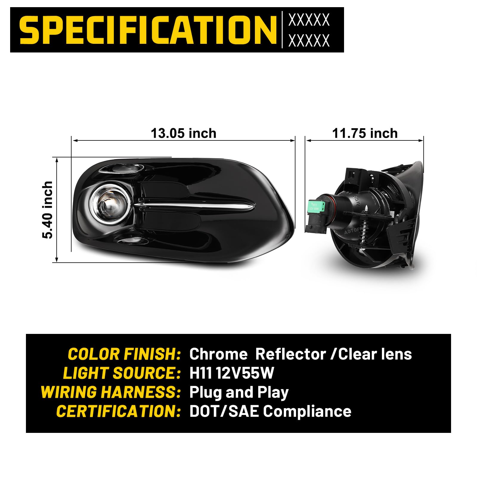 H11 12V 55W Fog Lights Kit for Dodge Dart 2013-2016 - Clear Glass Lens Fog Lamps with Wiring Harness & Switch Included (1 Pair) - Perfect for Night Driving & Bad Weather Visibility