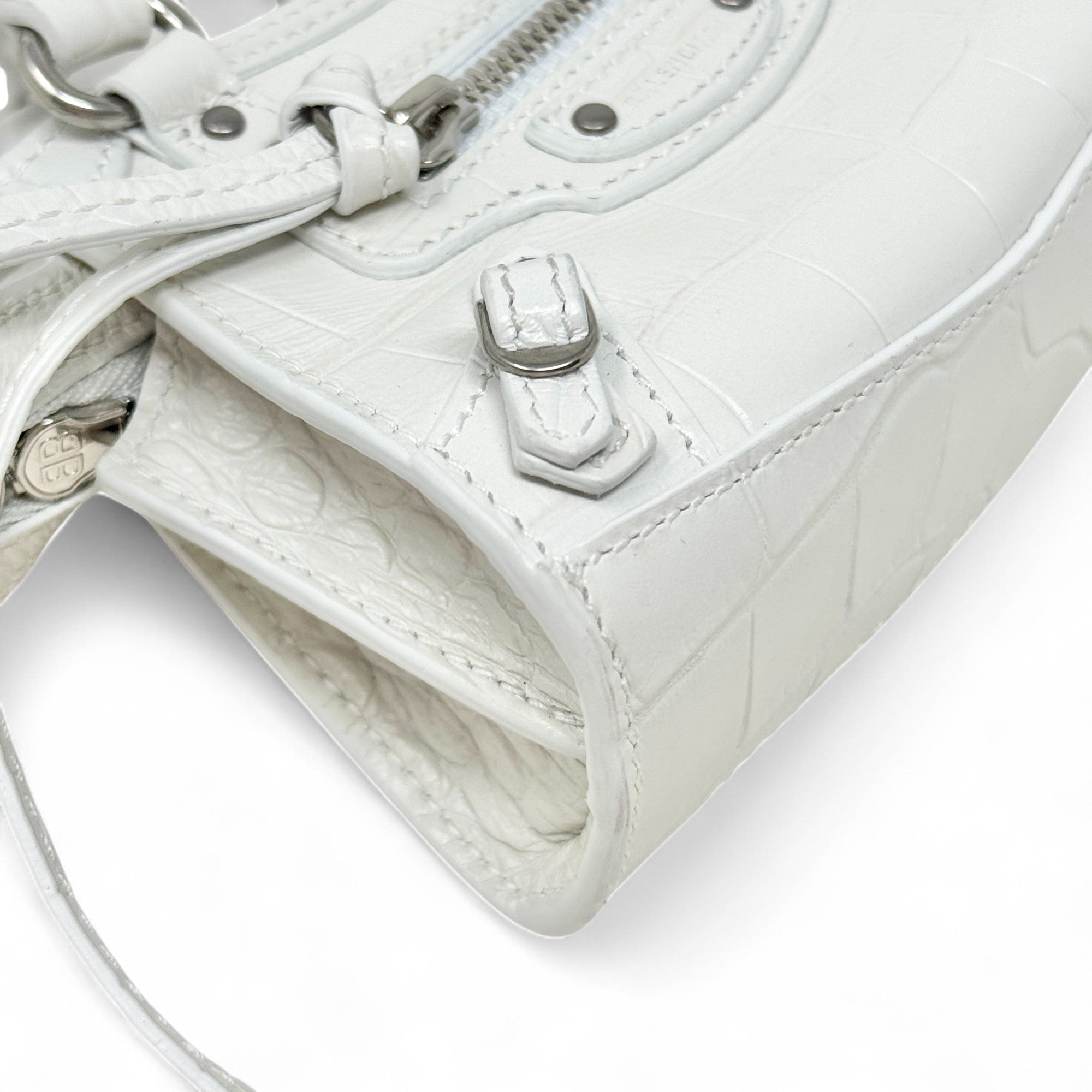 Balenciaga White Crocodile Embossed Nano City Bag - Stylish Mini Crossbody Purse for Women, Perfect for Parties, Dating & Daily Use