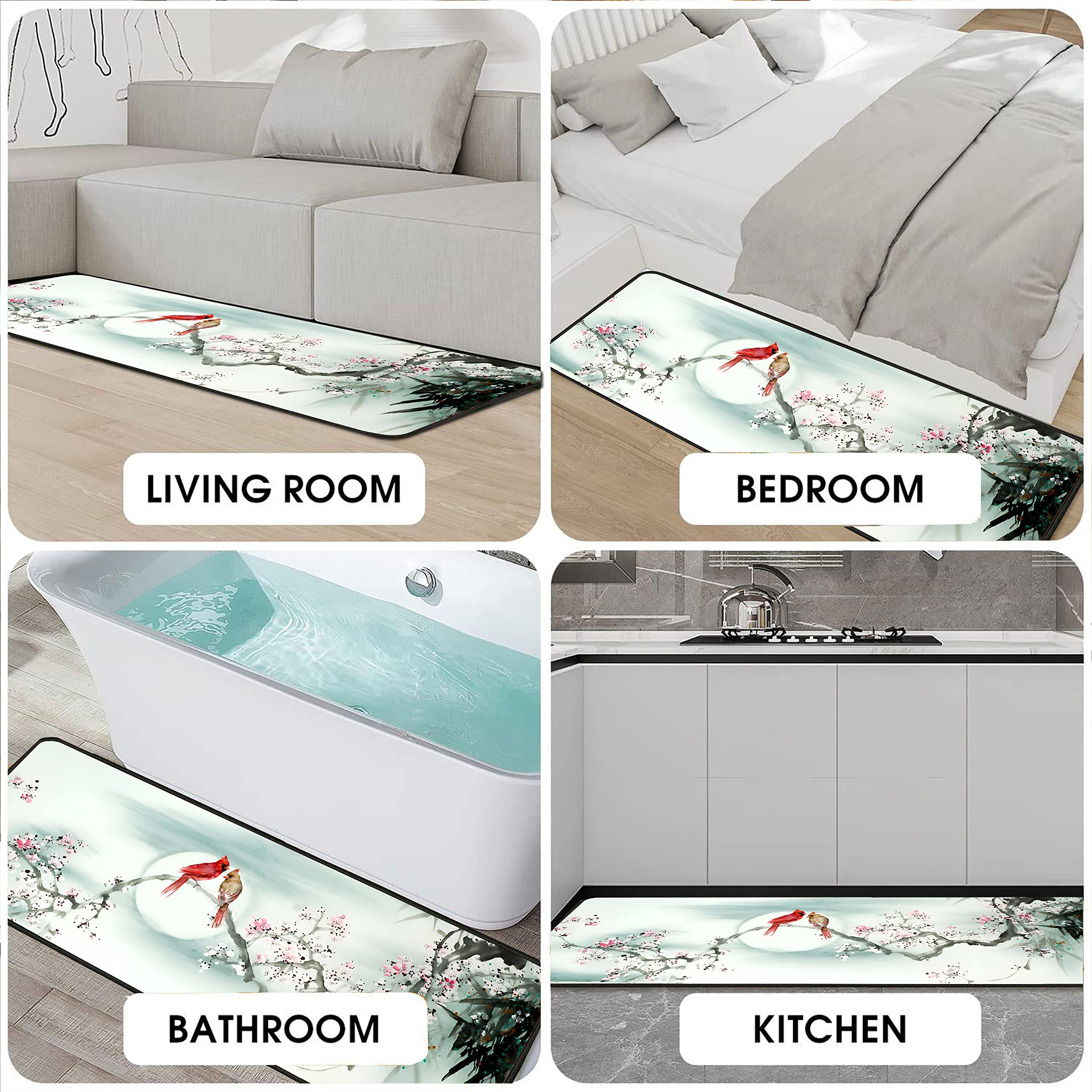 Premium Cardinal Bird Design Anti-Fatigue Kitchen Rugs Set of 2 - 17
