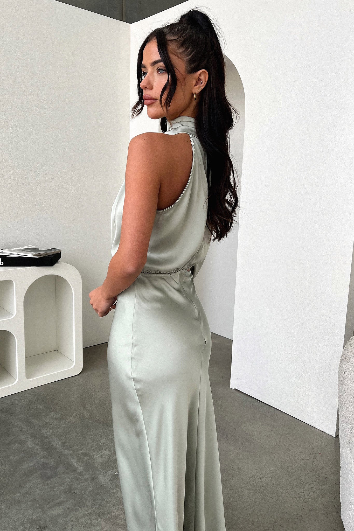 Atoni Midi Dress in Sage Green - Elegant Flowy Summer Dress for Women, Perfect for Casual Outings, Brunch, and Beach Vacations