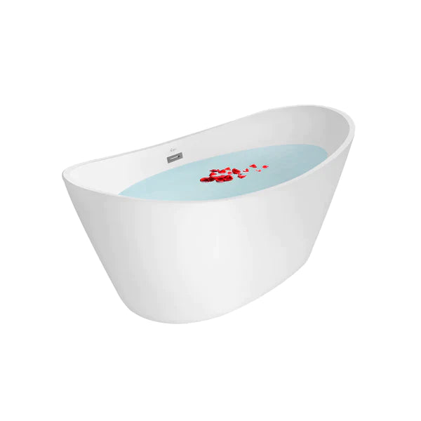 Empava 59 Inch Freestanding Acrylic Soaking Bathtub - Modern White Standalone Tub for Luxury Bathroom (59FT1518) | Perfect for Spa-Like Relaxation & Small Space Bathrooms