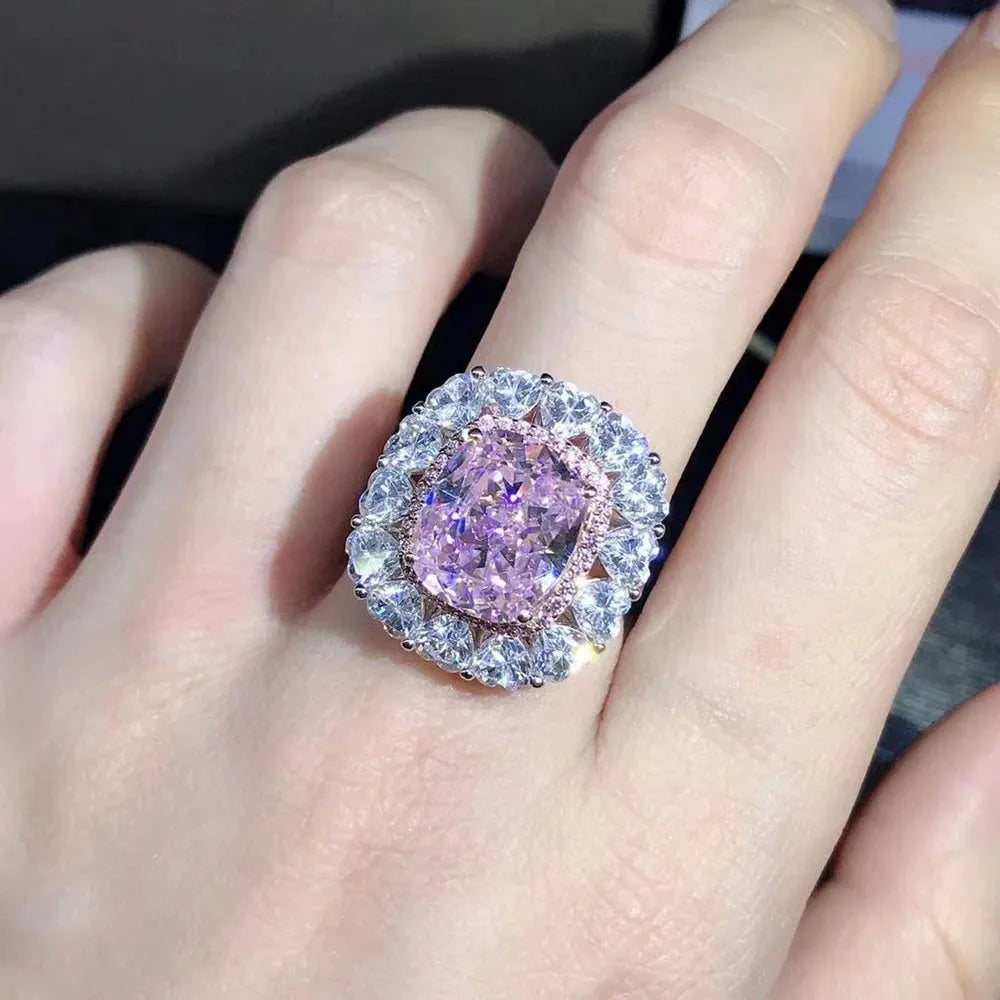 925 Sterling Silver 6 Carat Radiant Cut 3EX VVS Pink Moissanite Engagement Ring - Custom Wedding Jewelry for Proposals, Anniversaries & Special Occasions
