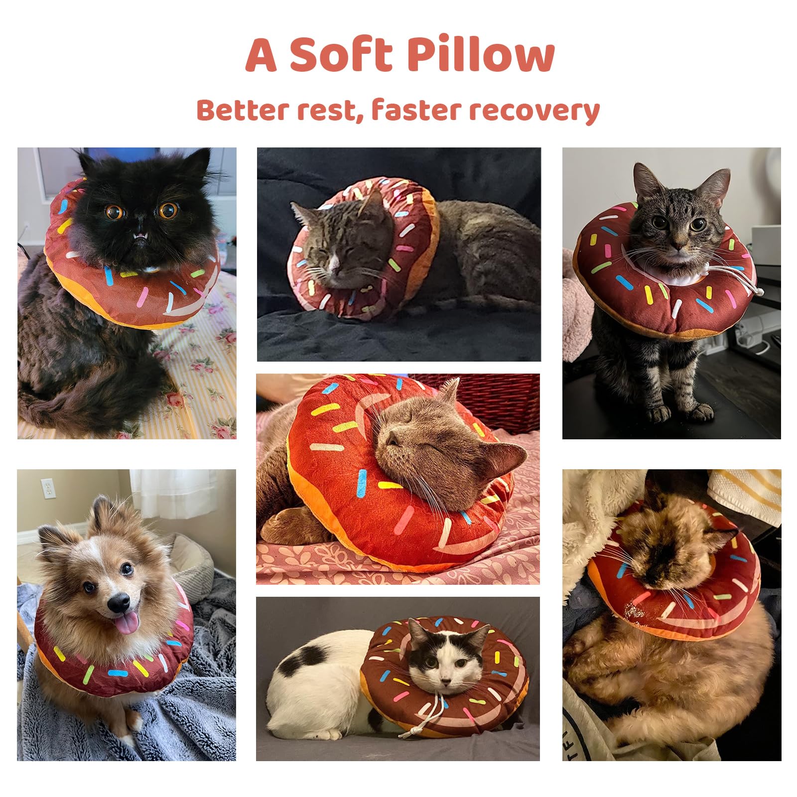 Soft Adjustable Cat Cone Collar for Post-Surgery Recovery - Elizabethan Donut Collar for Cats & Kittens (6