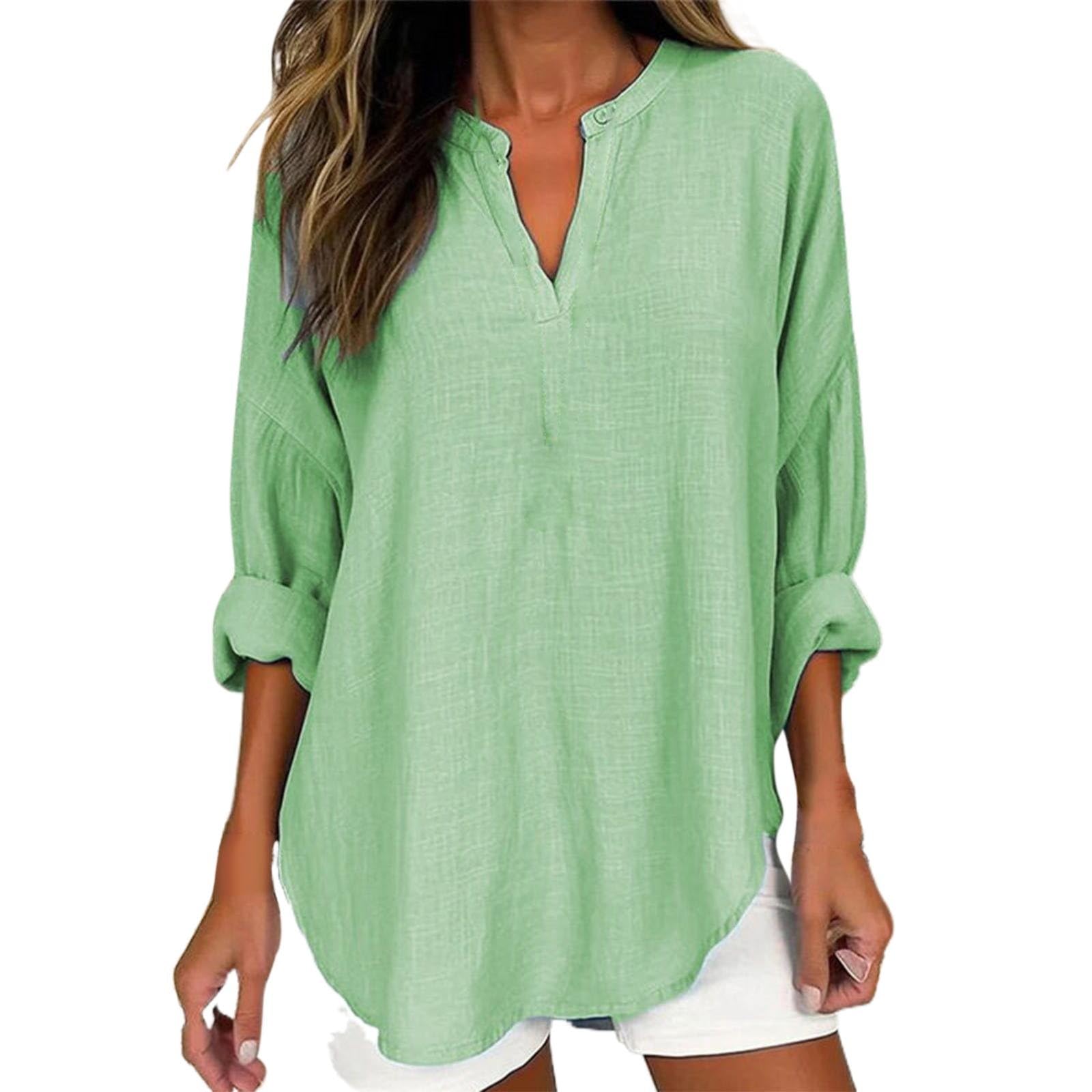 Women's Floral Printed V-Neck Long Sleeve Cotton T-Shirt - Casual Basic Tee for Everyday Wear, Work & Outfits