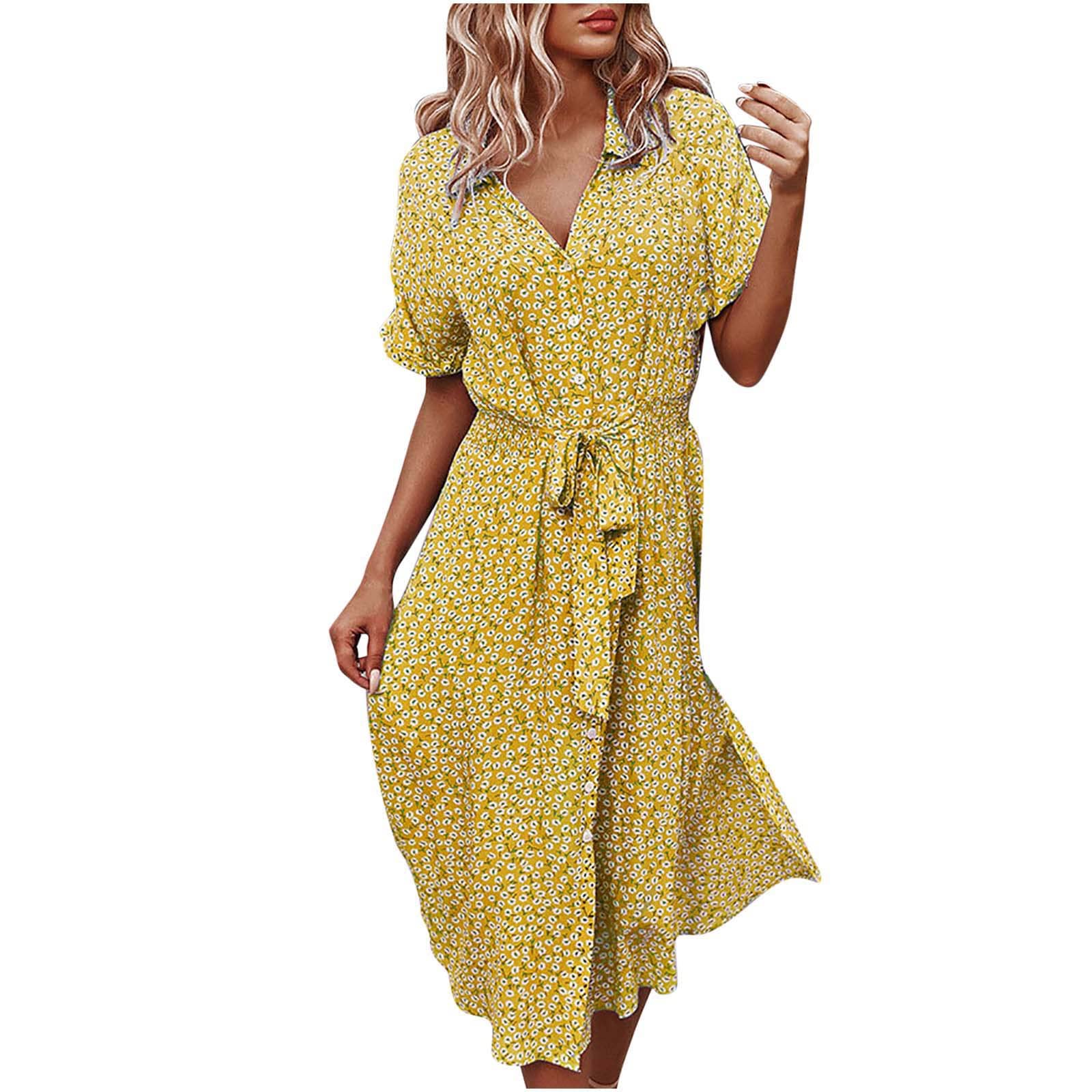 Boho Long Dress for Women - Trendy Summer Casual Button Down Flowy Maxi Dress with Belt | Perfect for Beach Holidays, Vacations & Outdoor Events
