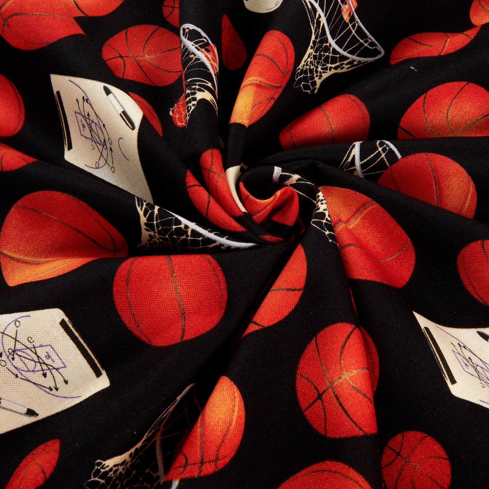 Premium Black Basketball & Hoops Quilting Fabric by the Yard - Sports Themed Cotton Material for DIY Projects, Team Apparel, and Home Decor