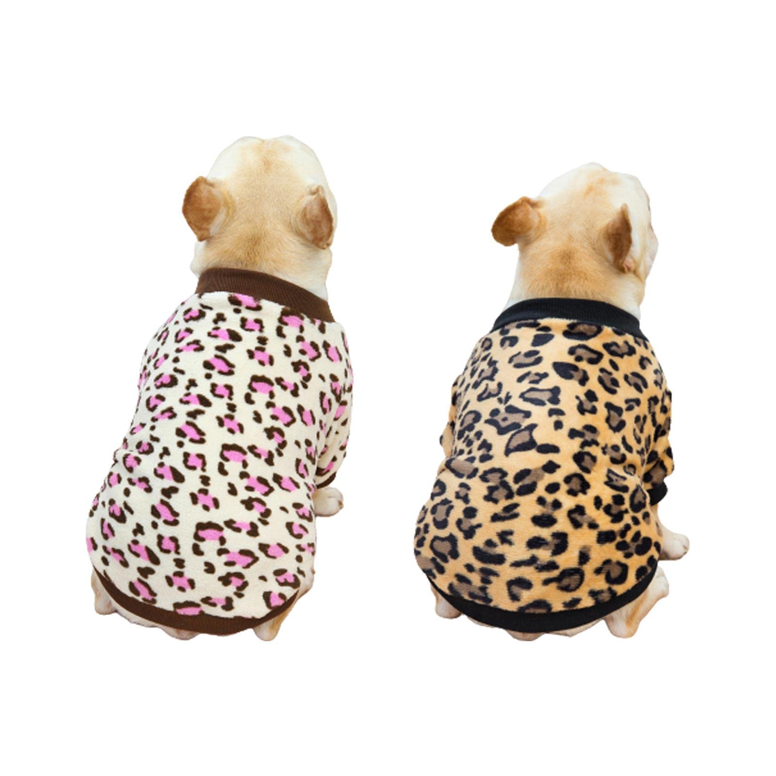 2 Packs Leopard Print Flannel Dog Pajamas for Small Dogs - Warm Fleece Puppy Pjs & Cozy Winter Dog Clothes - Perfect for Indoor Lounging, Cold Weather, and Holiday Pet Photos