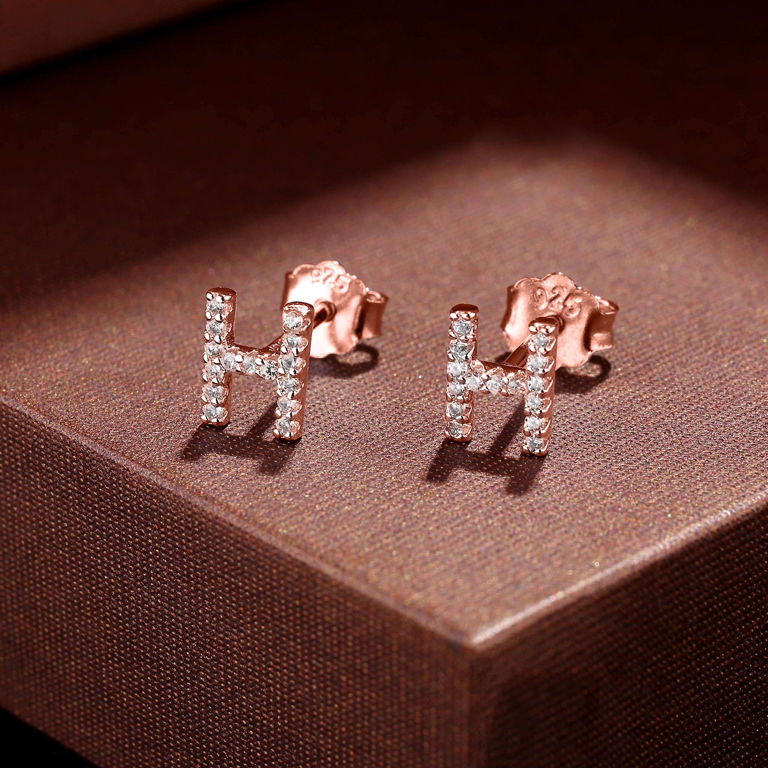 MONOOC Initial Stud Earrings for Women & Girls - Hypoallergenic S925 Sterling Silver Cubic Zirconia Letter Earrings | Birthday Gifts, Everyday Wear, Party Jewelry for Kids & Teens
