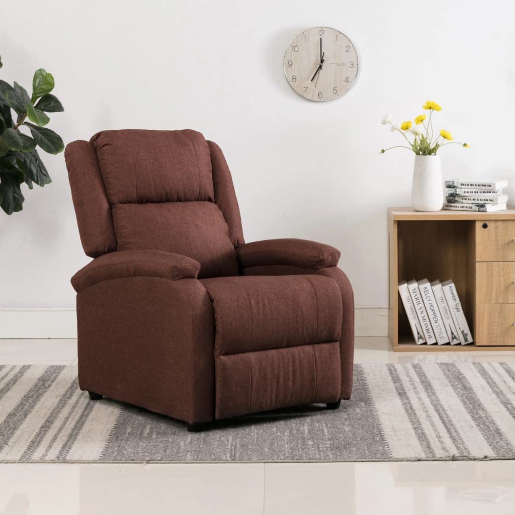 Brown Fabric TV Recliner Chair - Pushback Recliner, Accent & Club Chair with Retro Arm Design - Perfect for Living Room, Bedroom & Home Theater Relaxation