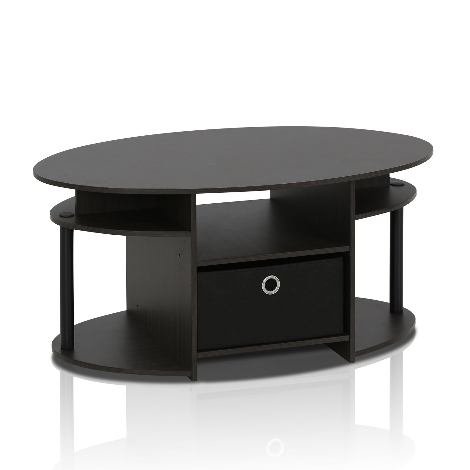 Furinno 2-Piece End Table and Oval Coffee Table Set with Storage Bin | Modern Living Room Furniture for Small Spaces | Perfect for Apartments, Dorms & Home Decor