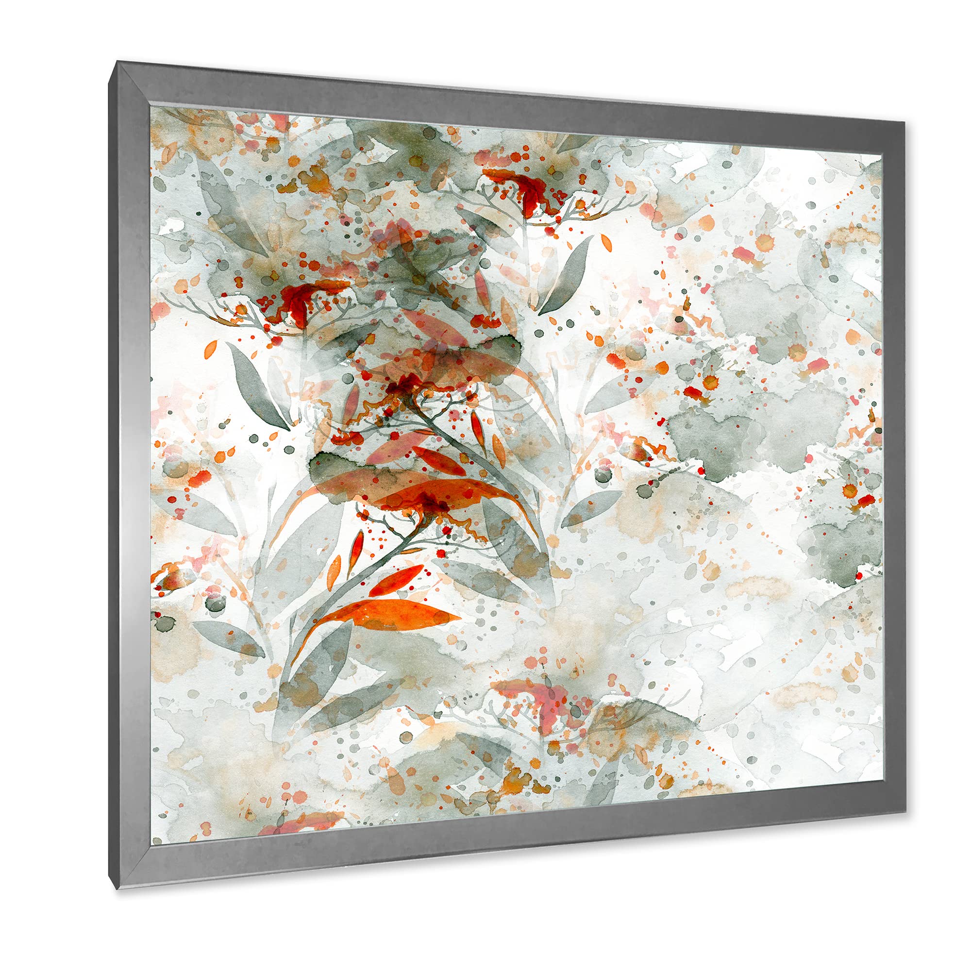 DesignQ Green and Orange Wildflowers II Modern Framed Wall Art - Vibrant Floral Canvas Painting for Living Room, Bedroom & Office Decor