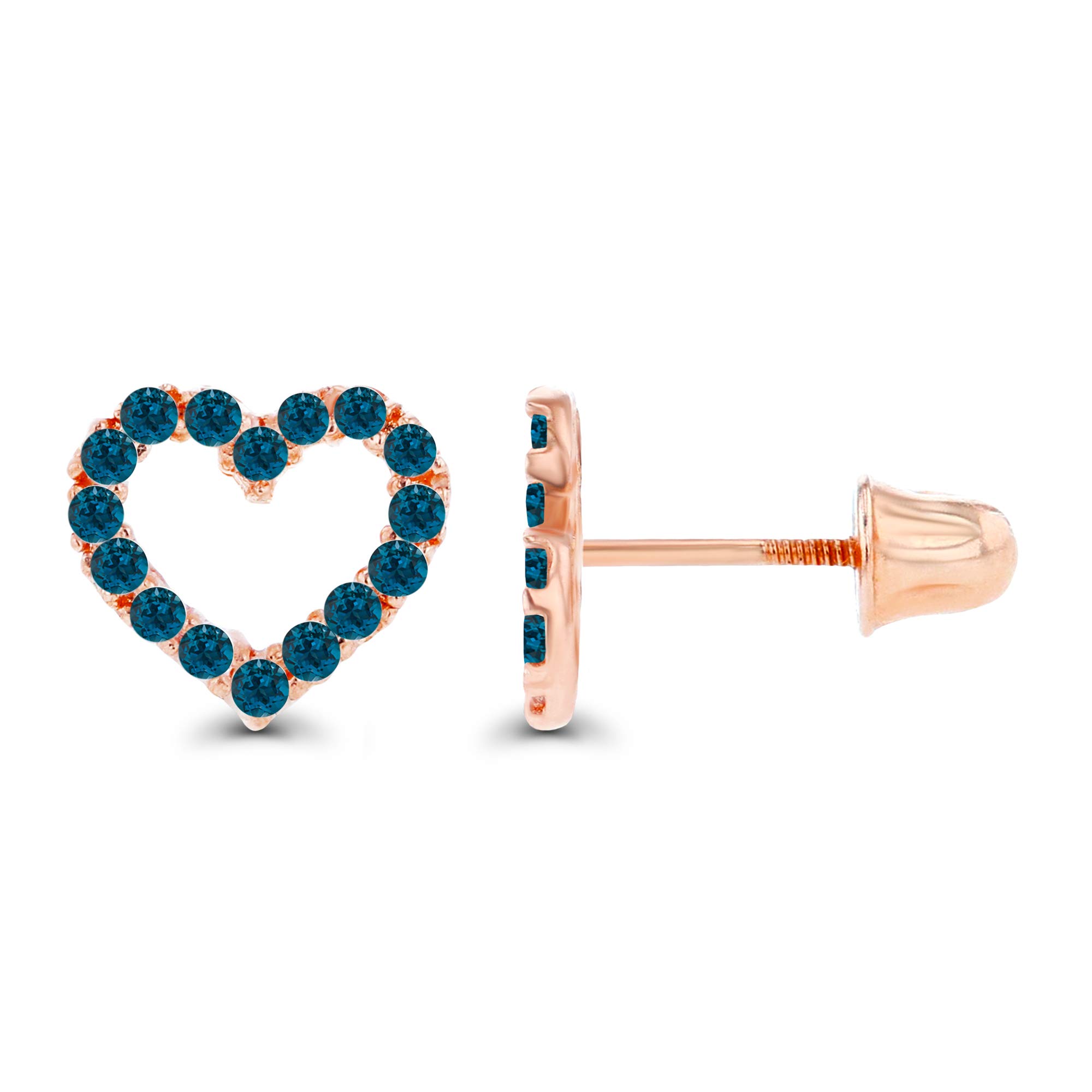 14K Solid Gold 7mm Open Heart Birthstone Stud Earrings for Women | Natural Gemstone Screw Back Earrings | Perfect for Valentine's Day, Anniversary Gifts & Everyday Elegance