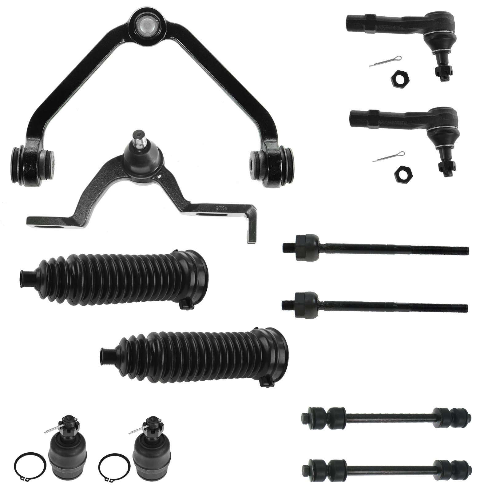 TRQ Front Steering & Suspension Kit - Ball Joint, Control Arm, Steering Rack & Pinion, Bellow, Sway Bar, Stabilizer Link, Tie Rod - Compatible with Ford, Mazda, Mercury | Perfect for Off-Roading, Daily Commuting & Vehicle Maintenance