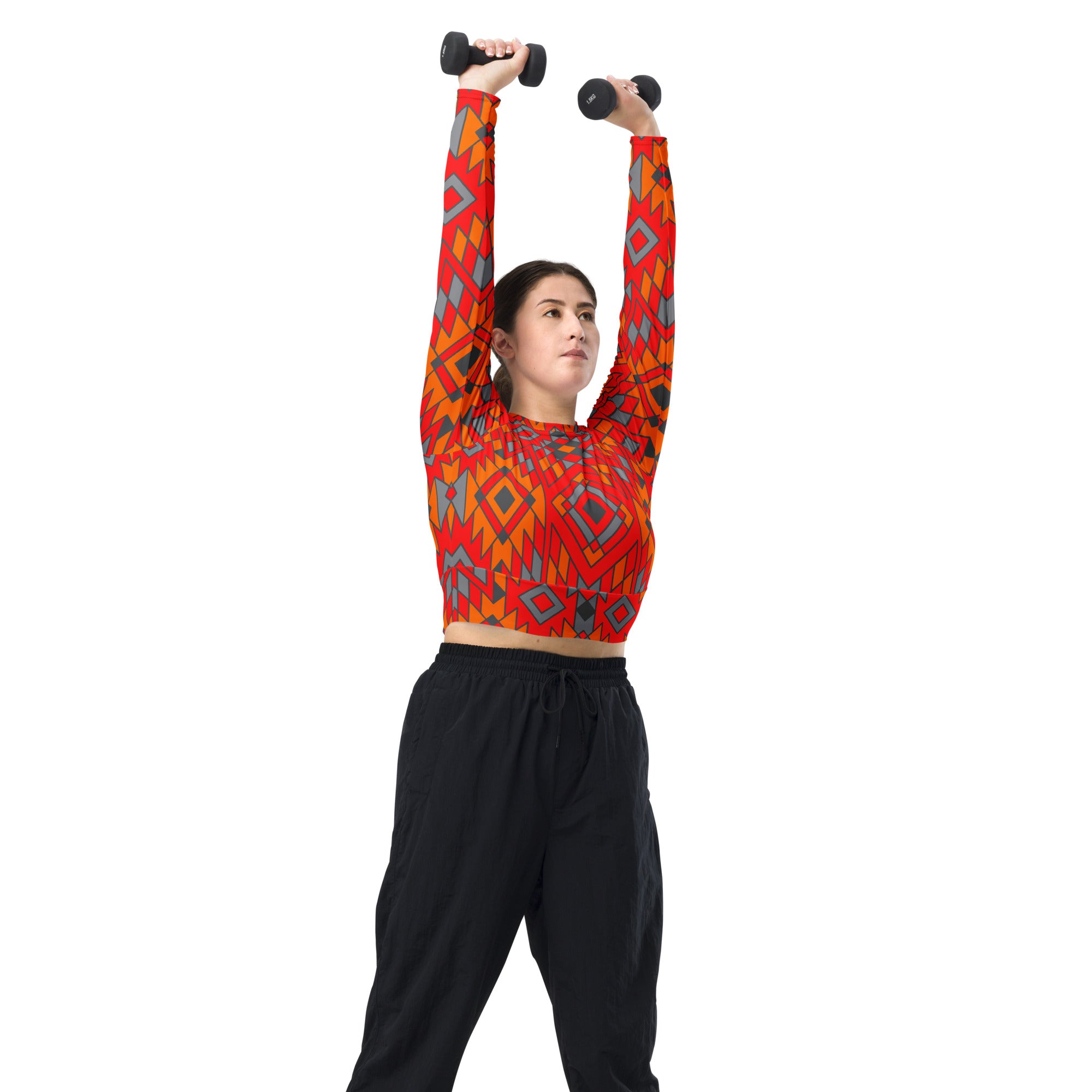 Eco-Friendly Southwestern Print Long Sleeve Crop Top | Sustainable Recycled Fabric | Perfect for Music Festivals & Boho Fashion