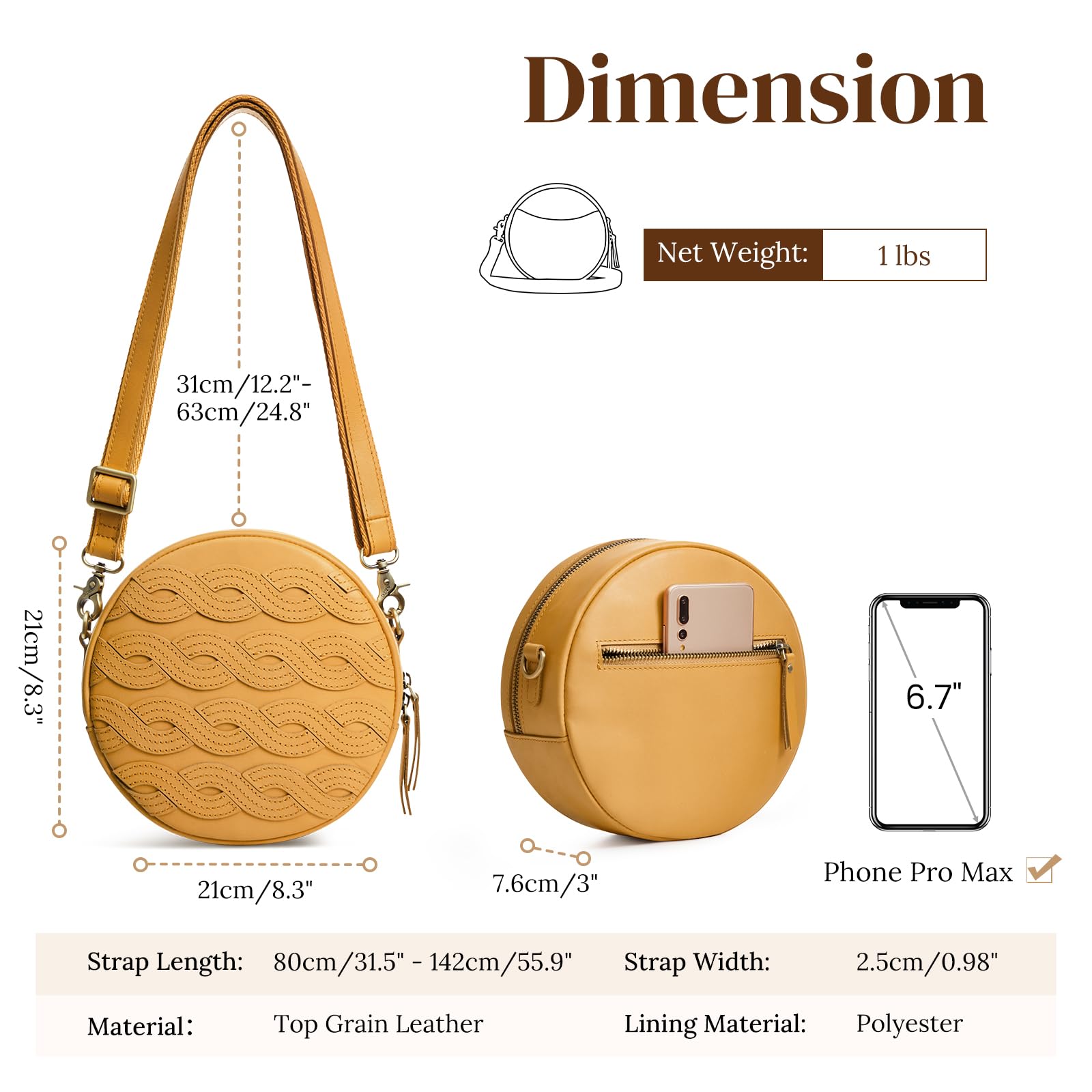 Trendy S-ZONE Women's Leather Crossbody Bag - Stylish Circle Shoulder Purse for Everyday Use, Work & Travel