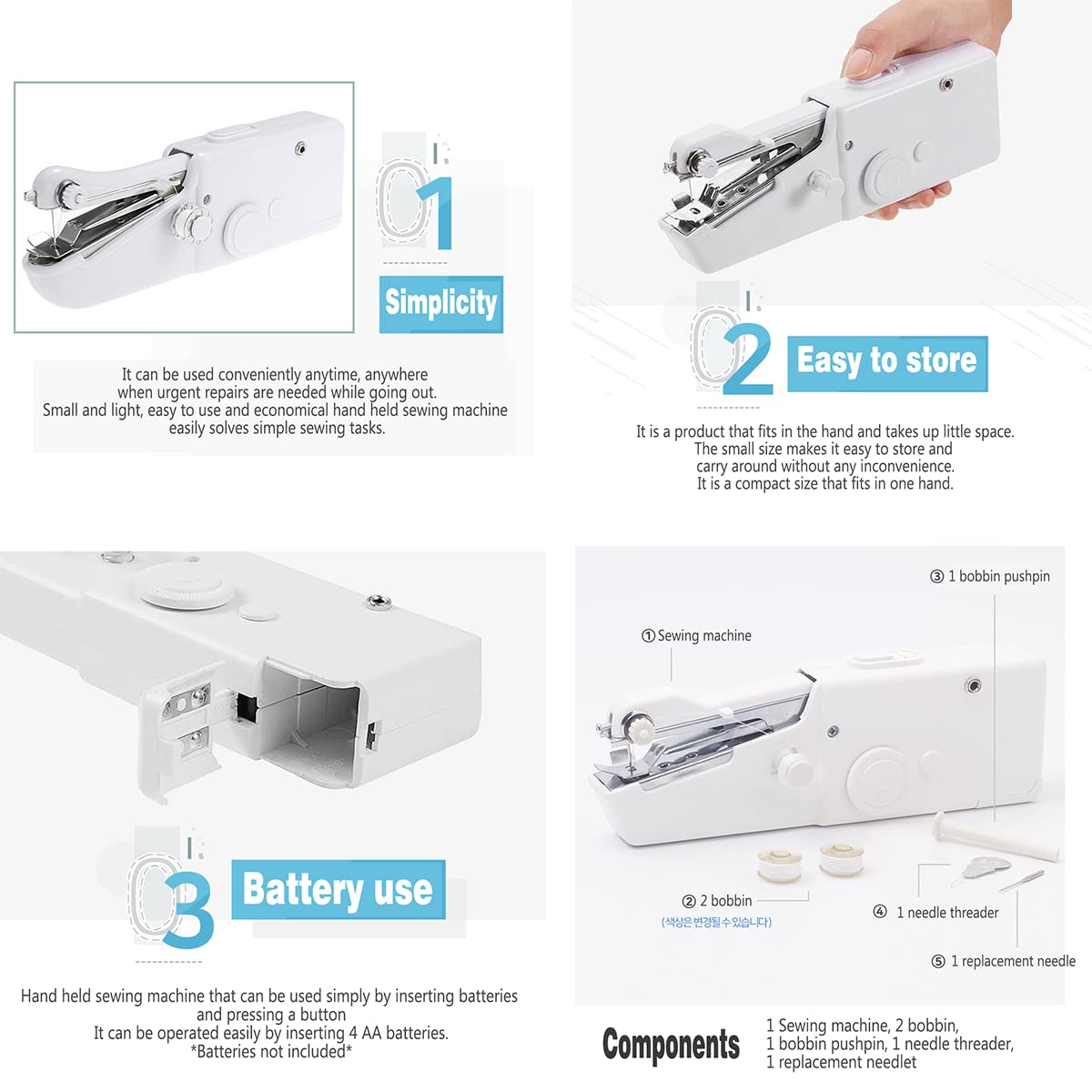 Portable Mini Sewing Machine Kit - Compact Handheld Sewing Machine with Needles, Scissors, Thimble & Tape Measure for Home, Travel, Emergency Repairs & DIY Projects