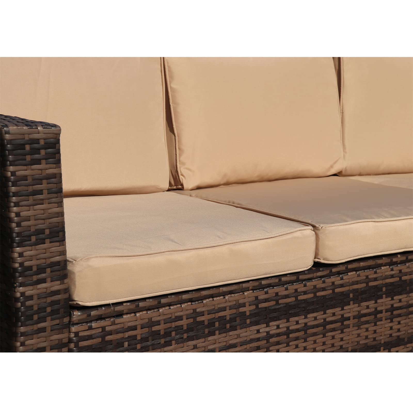 VERYKE 4-Piece All-Weather Outdoor Patio Furniture Set - Wicker Rattan Sectional Sofa with Waterproof Cushion & Tempered Glass Table - Brown - Perfect for Backyard, Garden, Poolside & Patio Relaxation