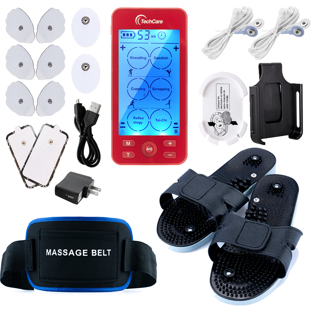 TechCare Plus 24 TENS Unit with Electrode Belt & Foot Pads - Muscle Pain Relief & Therapy for Back, Neck, Shoulder, Leg Pain - Home & Professional Use