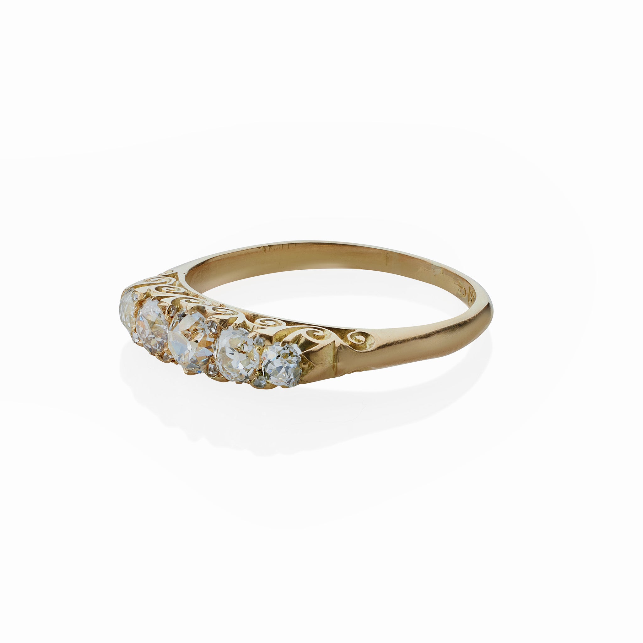 Vintage 18K Gold Five-Stone Diamond Ring - Antique English Jewelry for Women, Elegant Gift for Anniversary, Engagement & Special Occasions