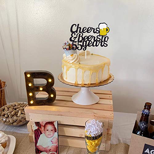 55th Birthday Cake Topper - Cheers to 55 Years Glitter Cake Decor for Men & Women - Black Gold 55 Fabulous Cake Pick - Wedding Anniversary Party Supplies (1-Pack) - Perfect for Birthday Celebrations & Milestone Events