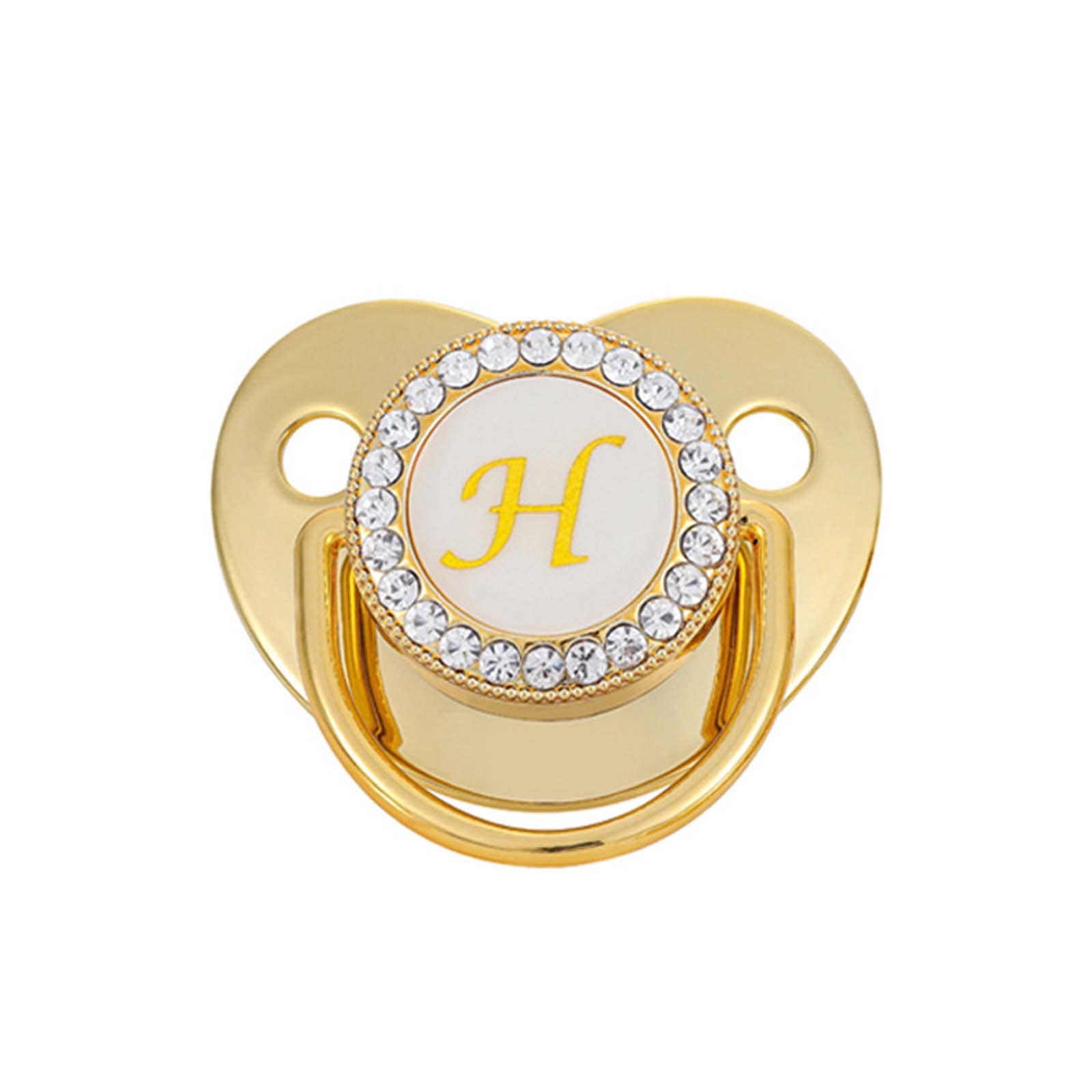 Personalized Bling Rhinestone Baby Pacifier with Chain & Metal Clip - 26 Letter Initials Luxury Shiny Teether for Newborns & Infants - Perfect for Baby Showers, Christenings & Photo Props (Yellow)