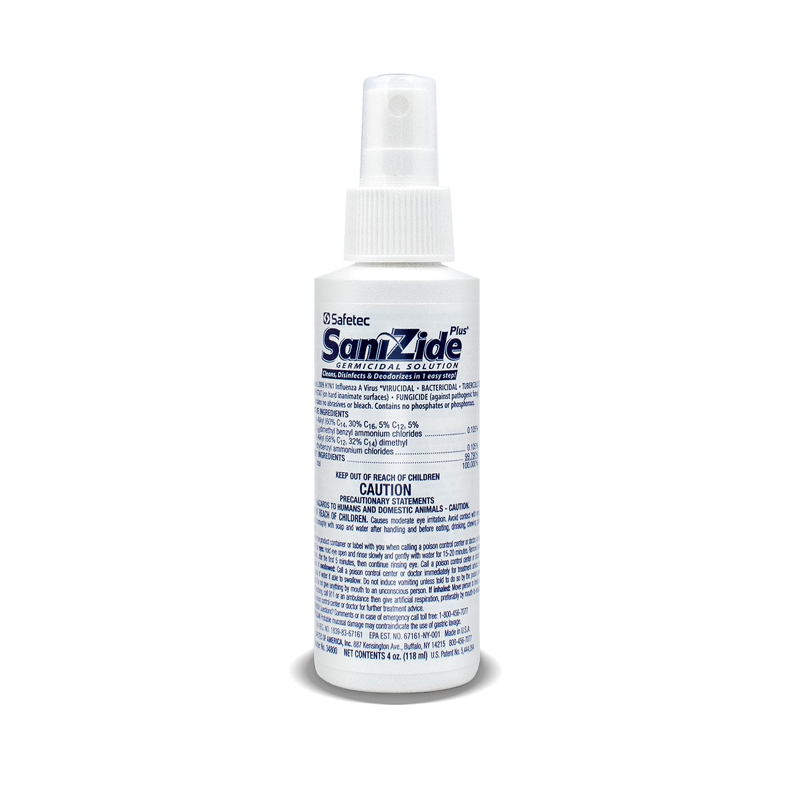 Safetec Sanizide Plus Disinfectant Spray - 4 oz Bottle (24-Pack Case) | Hospital-Grade Sanitizer for Home, Office & Healthcare Facilities