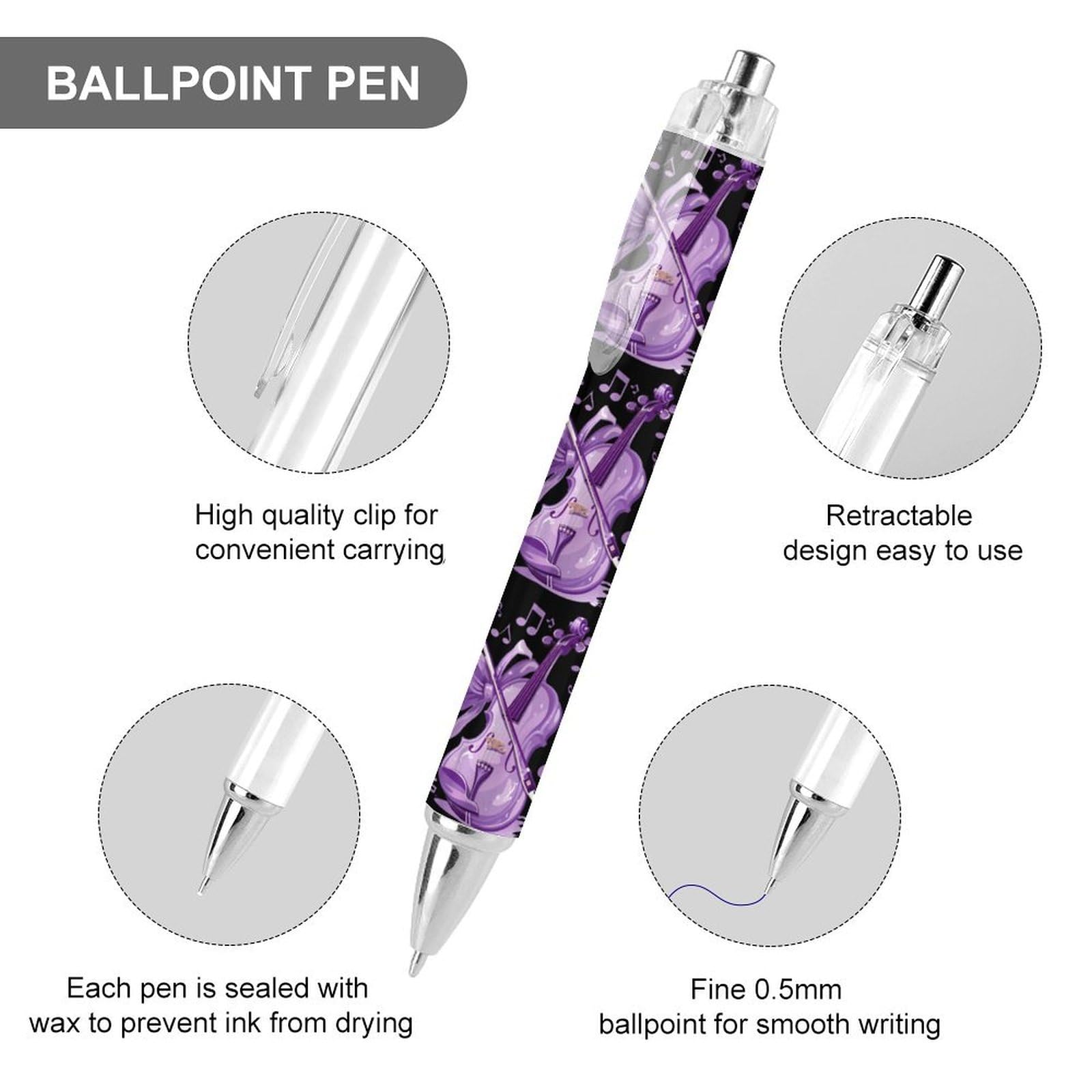 Lilac Retractable Ballpoint Pen with Blue Ink - 4 Pack of Smooth Writing Pens for Home, Office, School & Gifts | Portable Work Pens for Professionals & Students