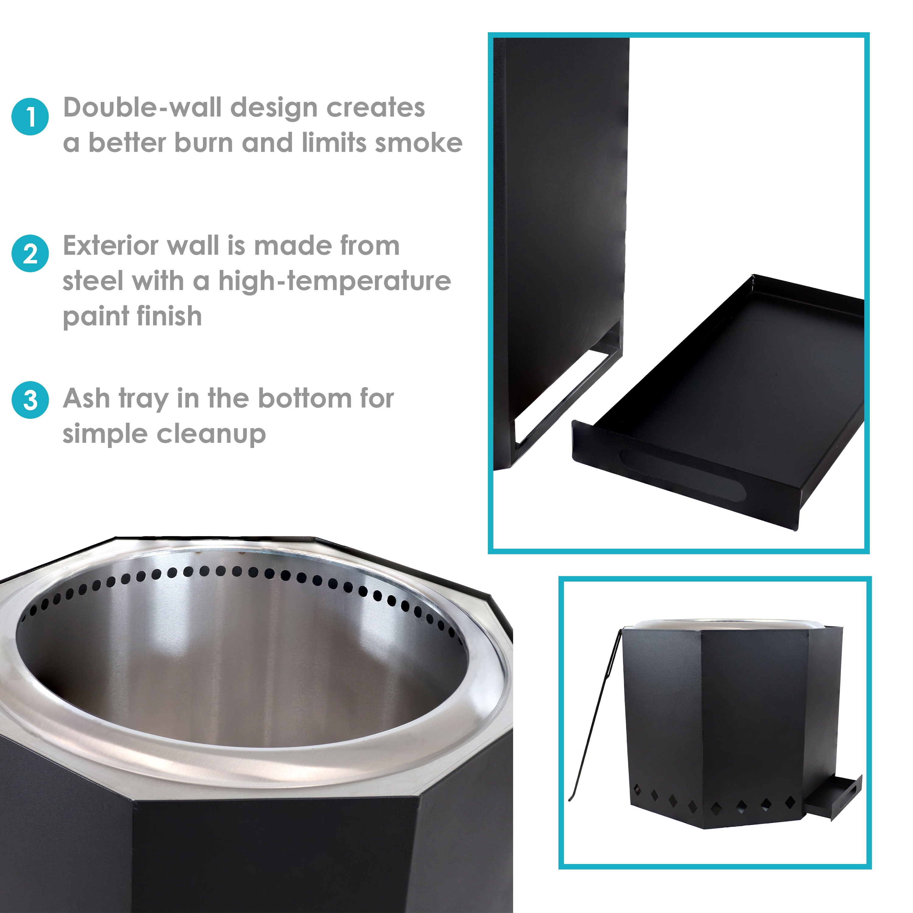 Sunnydaze 21.5 Inch Octagon Wood Burning Stainless Steel Smokeless Fire Pit - Outdoor Backyard, Camping, Patio, Garden Fireplace for Warm Gatherings