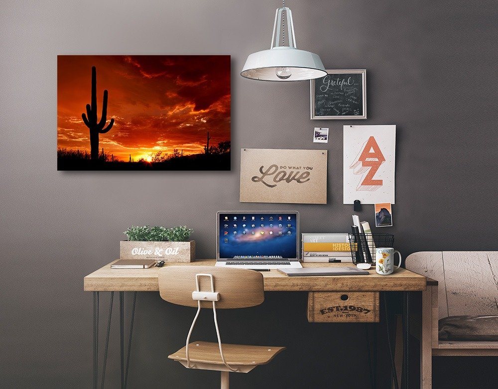 Lantern Press Red Sunset and Cactus Wall Art - 16x24 Wrapped Canvas Print for Southwestern Home Decor | Perfect for Living Room, Bedroom & Office