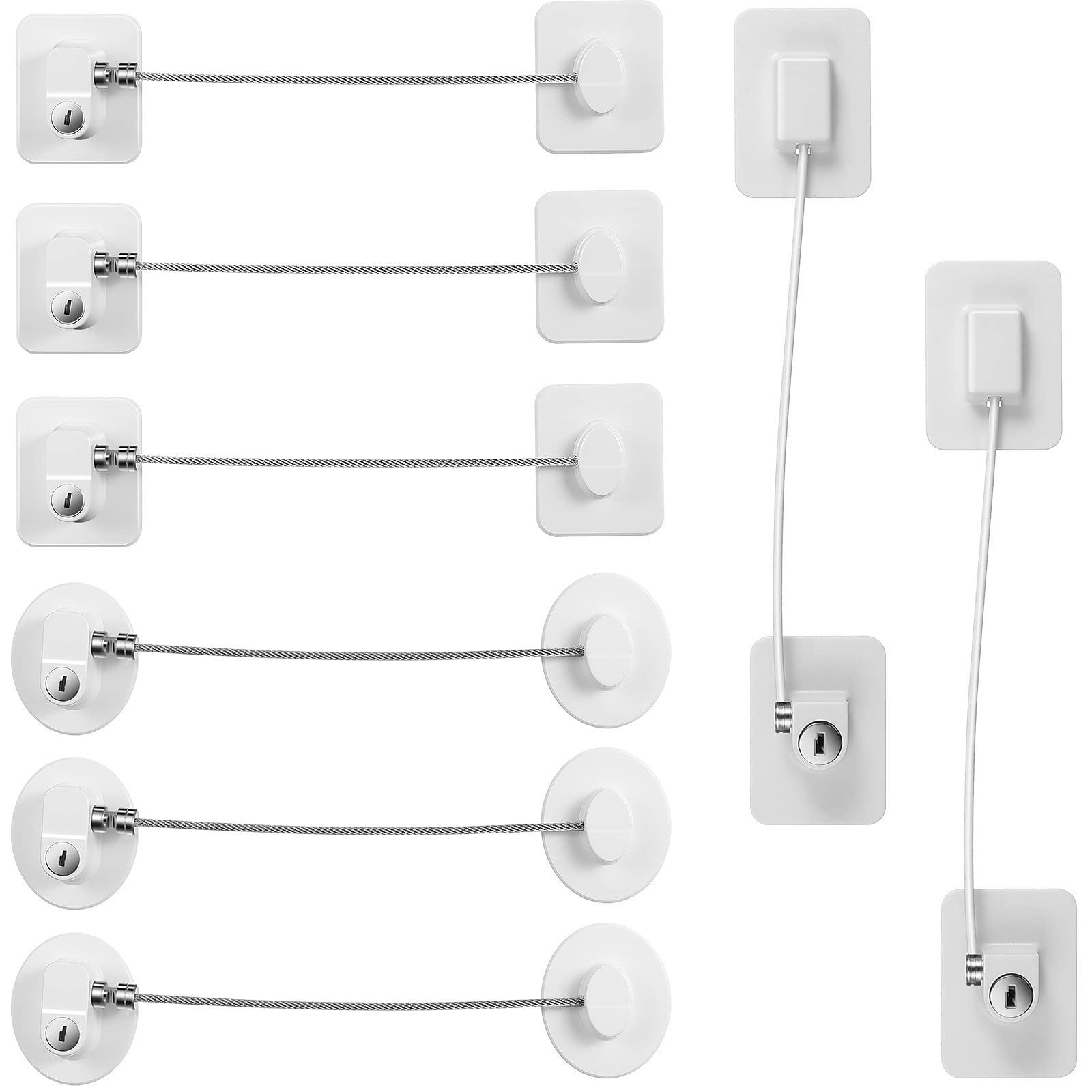 8-Piece Child Proof Refrigerator & Freezer Locks with 10 Keys - Heavy Duty Adhesive Safety Locks for Cabinets, Fridge & Appliance Doors (White) - Perfect for Baby Proofing Homes & Child Safety in Kitchens