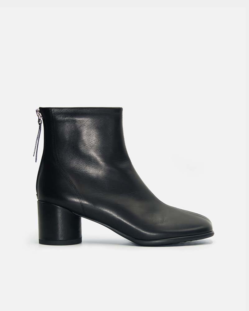 Black Calfskin Block Heel Ankle Boots for Women - Comfortable Chunky Heel Booties for Fall & Winter - Perfect for Office, Date Night & Casual Outfits