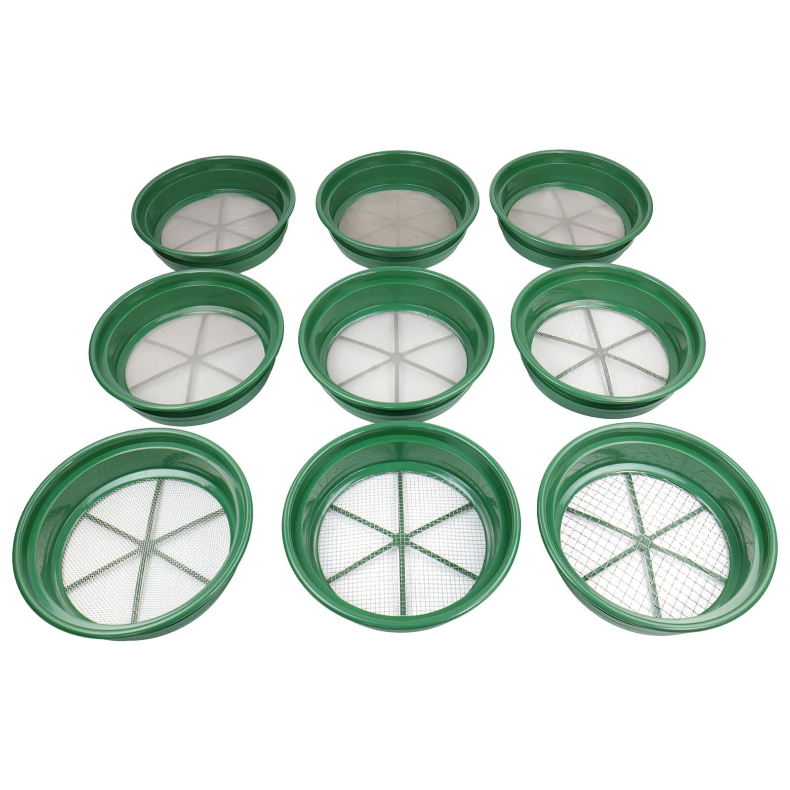 9-Piece Green Plastic Gold Classifier Sifter Pan Set - Stackable 11-Inch Diameter for Gold Prospecting, Mining & Outdoor Adventures