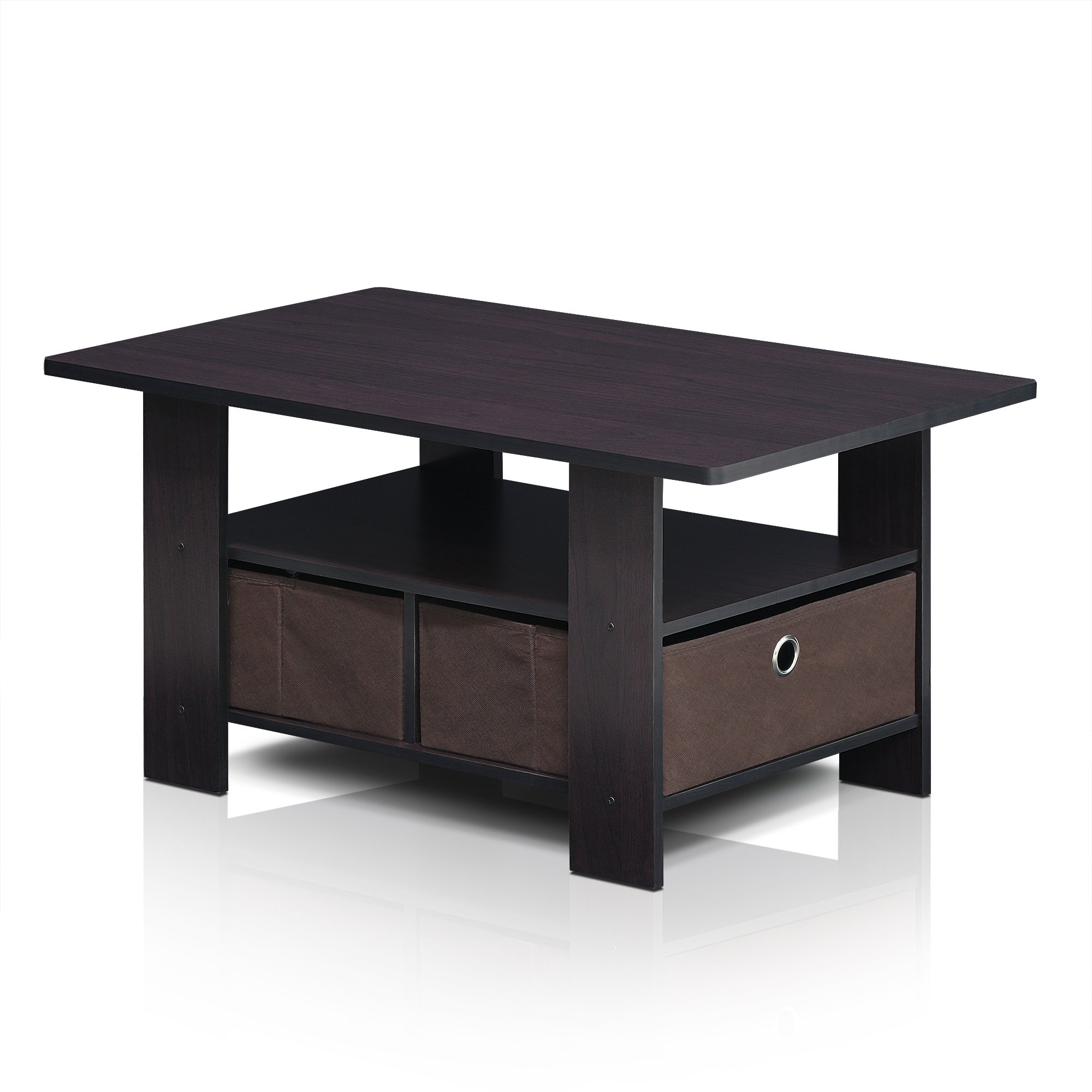 Furinno Andrey Coffee Table with Storage Bin Drawer - Dark Walnut Finish for Living Room, Home Office & Small Spaces