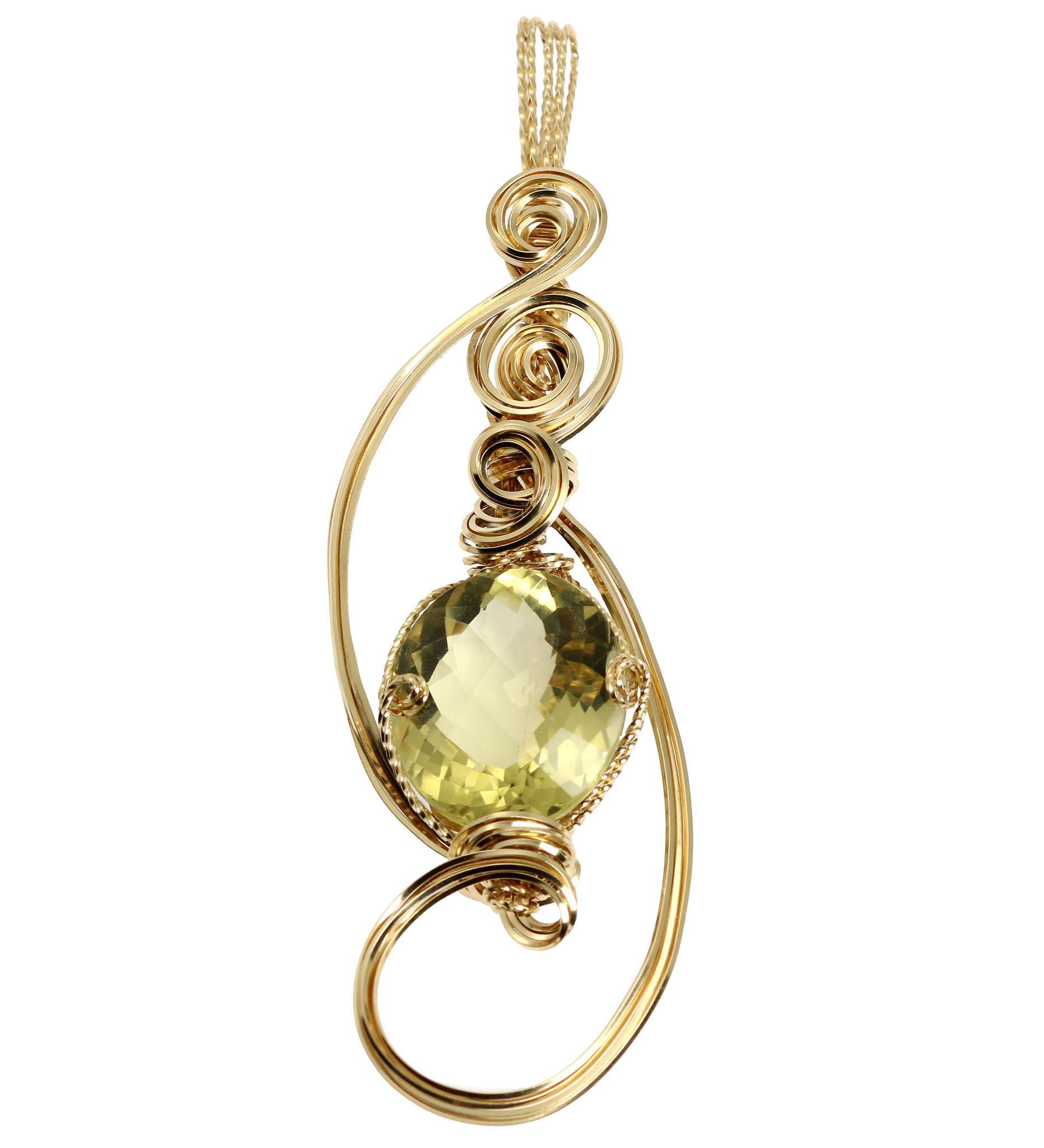 42.5 CT Natural Green Gold Quartz Pendant - 14K Gold Filled Wire Wrapped Jewelry for Women - Perfect for Gift, Wedding & Spiritual Healing