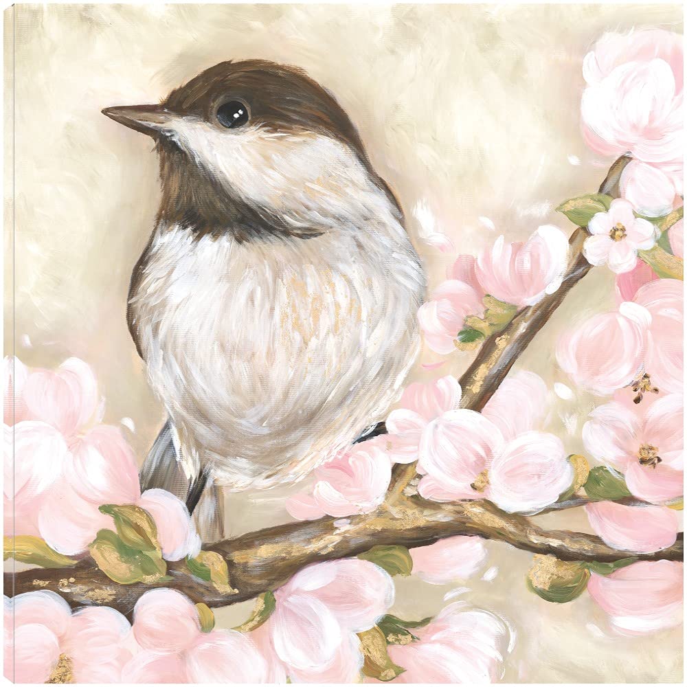 Willowbrook Fine Art Sweet Bird Canvas Wall Decor - Hand Painted 32x32 Inch Ready to Hang Painting for Living Room, Bedroom, Office - Perfect for Home Decor, Housewarming Gift & Interior Design